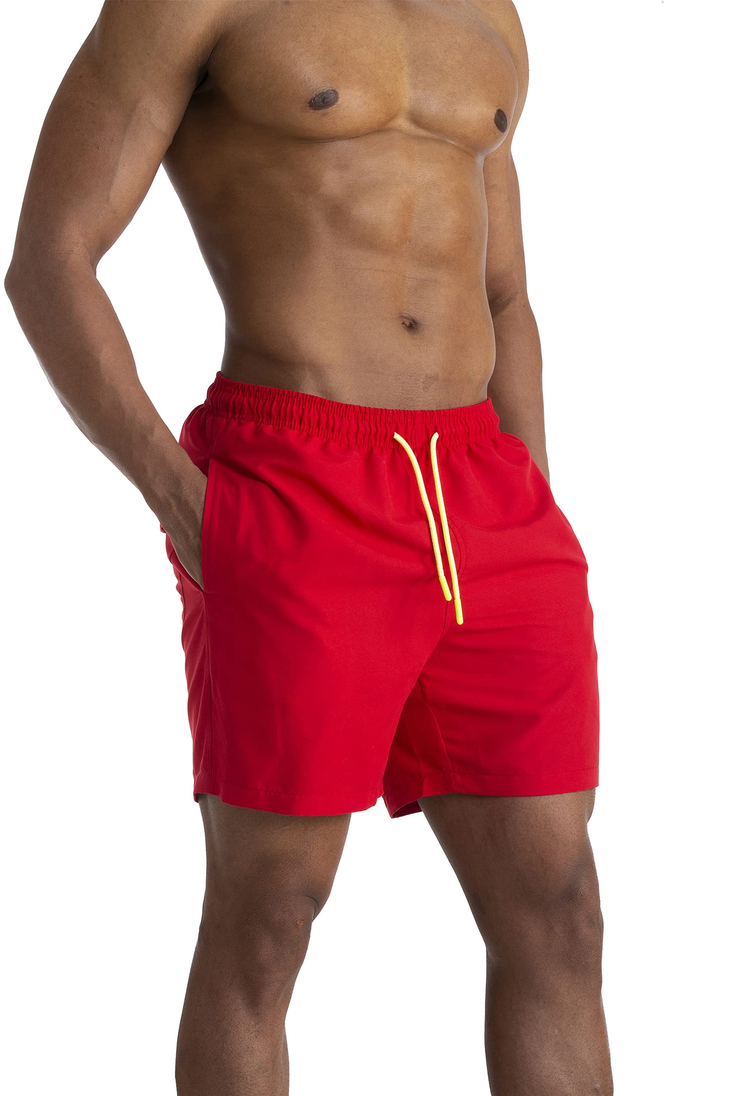 **Men's Quick-Dry Swim Trunks with Pockets - UPF 50+ Sports Swimwear for Beach, Pool & Water Activities**