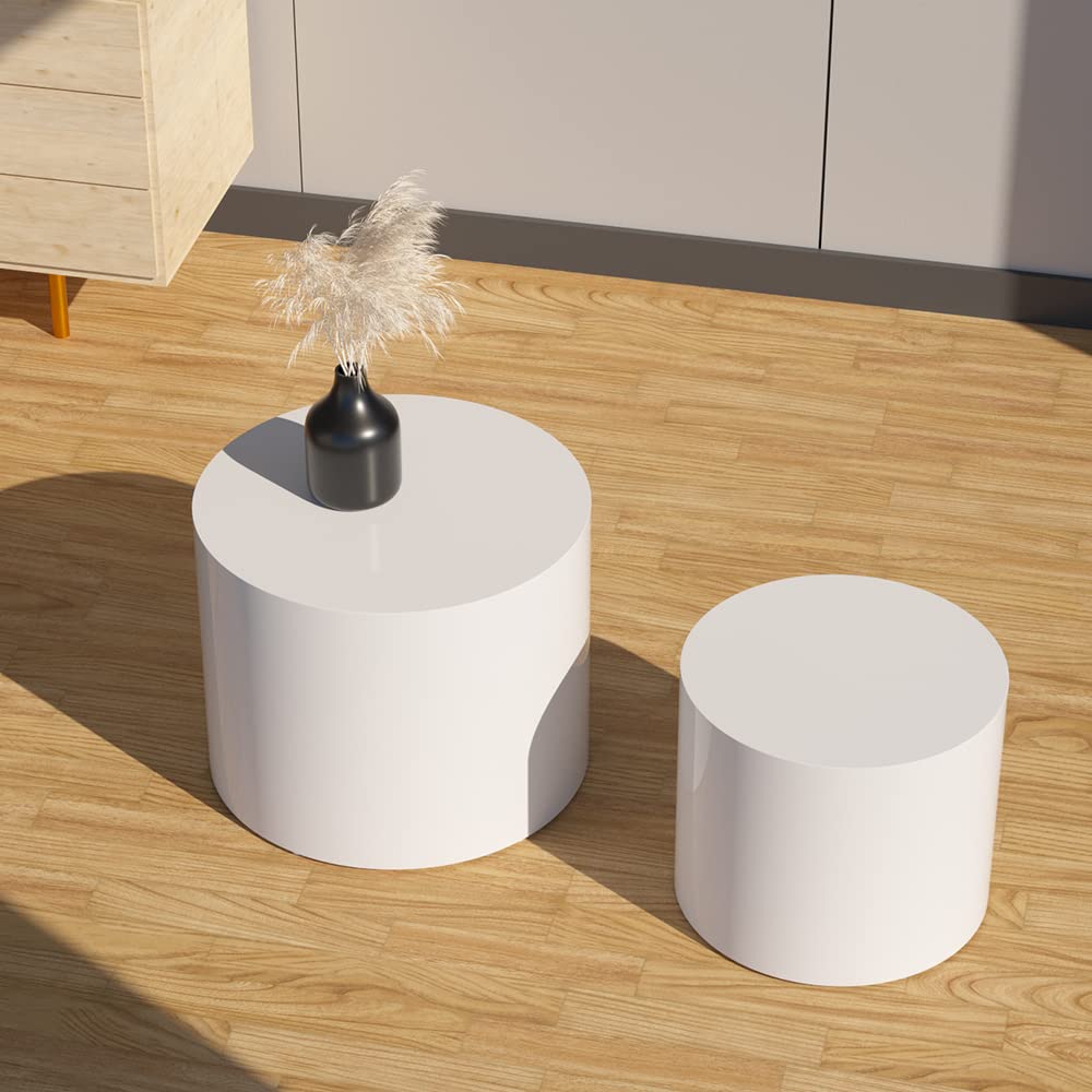 WilliamsSpace 2-Piece Nesting Coffee Table Set - Round Wooden Modern Side Tables in Matte White for Small Spaces, Living Room, Bedroom | Accent & End Tables for Cozy Home Decor