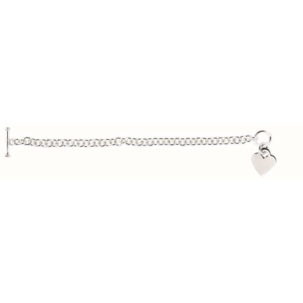 925 Sterling Silver Rhodium Plated 6.0mm Round Cable Chain Bracelet with Heart Charm & Toggle Clasp - Elegant Jewelry for Women & Men | Perfect for Gifts, Anniversaries & Everyday Wear