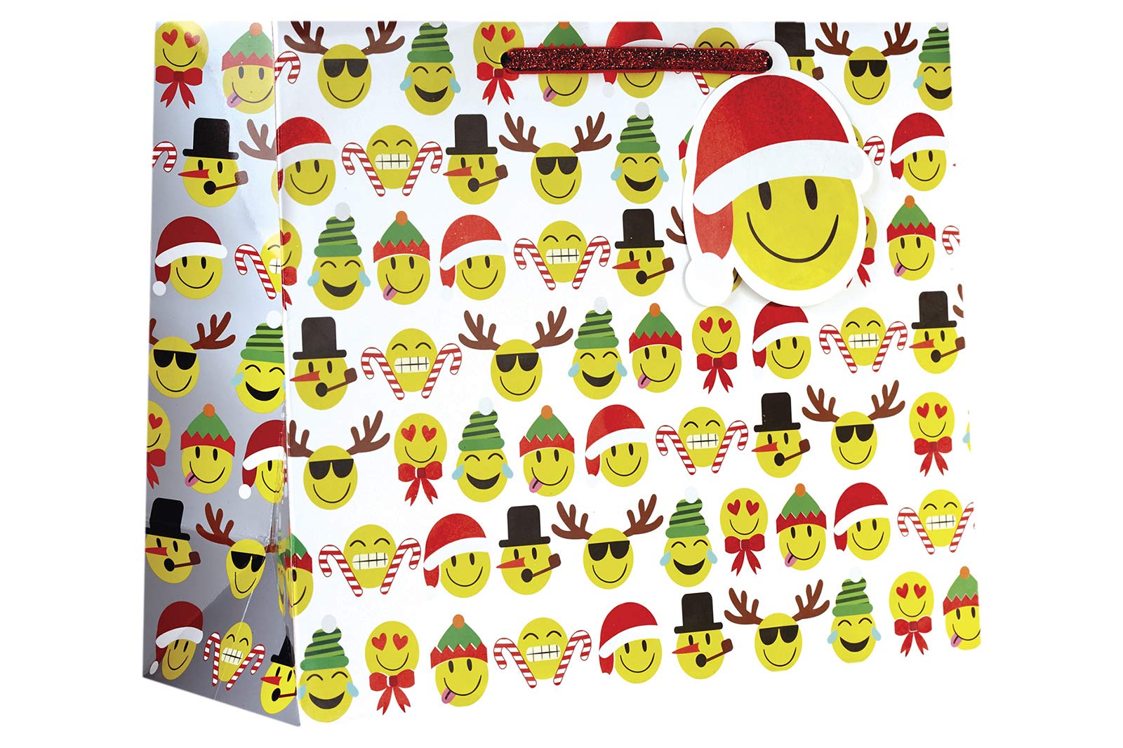 Premium LUXPaper Large Gift Bags 5x10x12.5 Inches - Emoji Christmas Design - Set of 2 - Perfect for Holiday Presents, Party Favors & Gift Wrapping