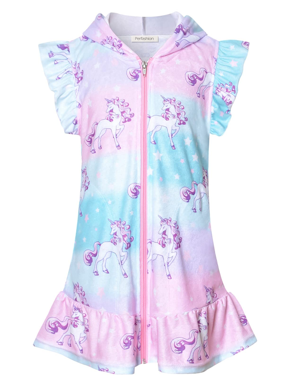 Perfashion Girls Terry Swim Cover Up - Hooded Zip-Up Beachwear for Kids | Perfect for Pool, Beach & Summer Outings