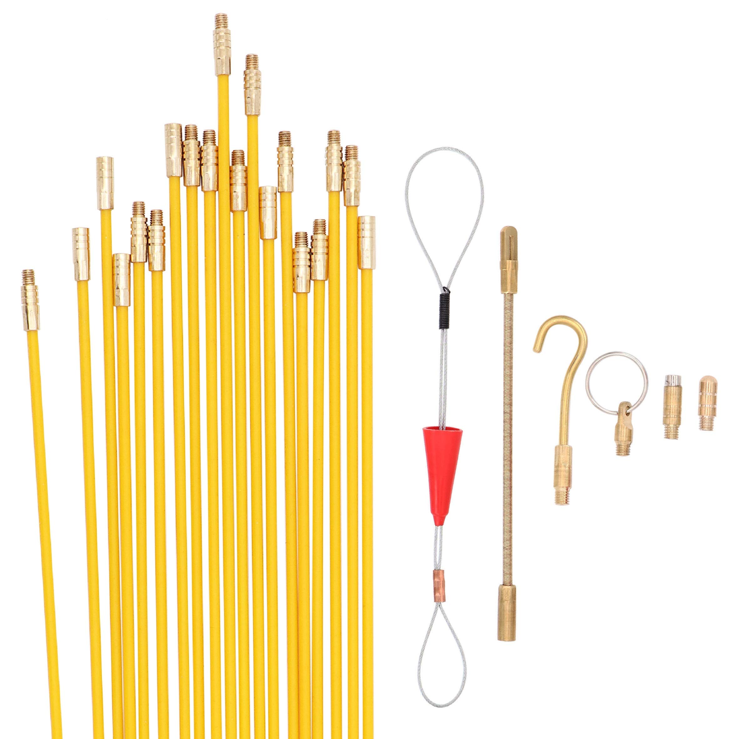 Jeemiter 24FT Fiberglass Wire Pulling Kit - 6 Attachments for Electrical Work