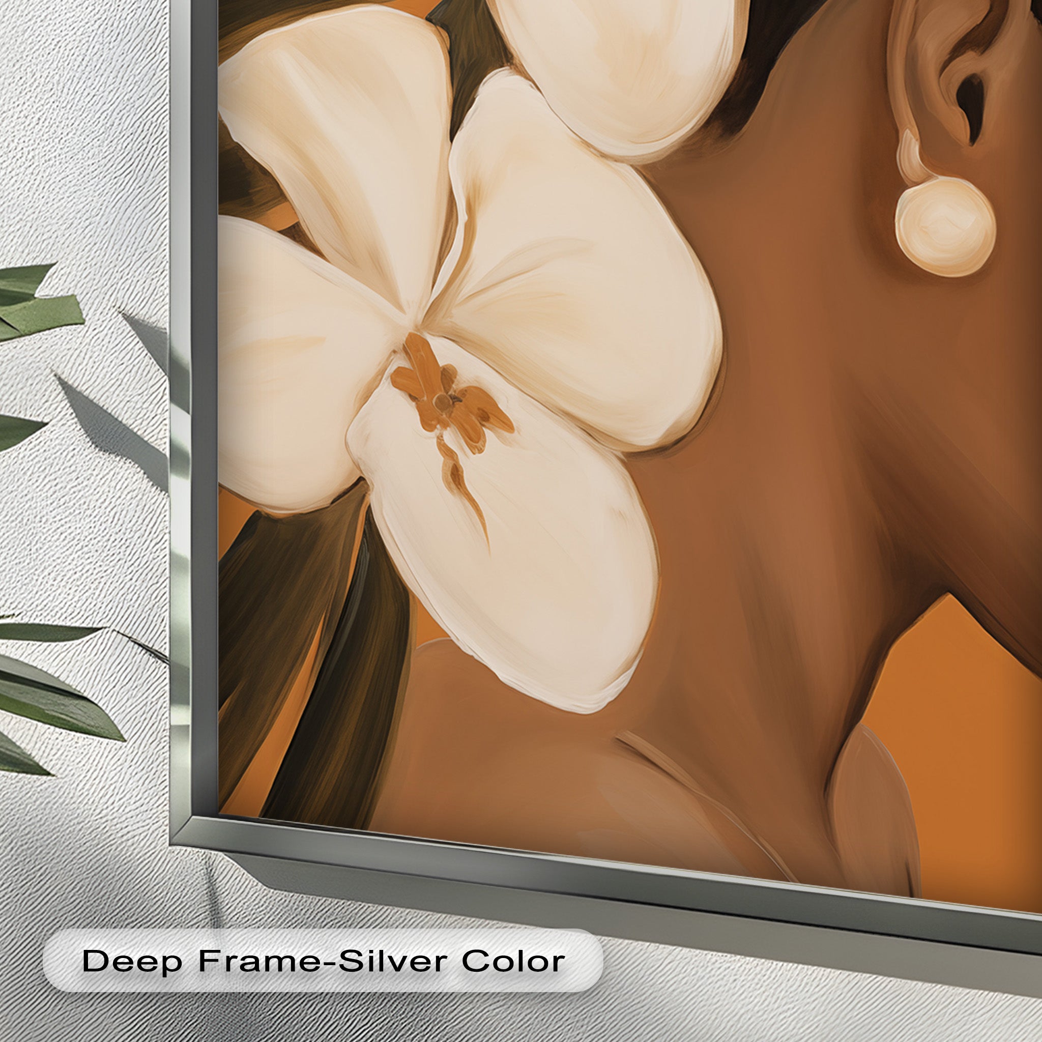 African Woman with Orchids Framed Oil Painting - Handmade Wall Art Decor for Living Room, Bedroom & Office