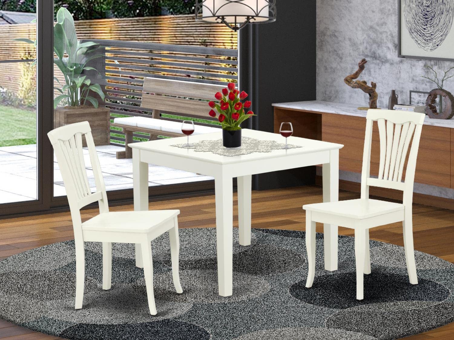 East West Furniture OXAV3-LWH-W 3-Piece Modern Dining Set - 36x36 Inch Square Table & 2 Wooden Chairs in Linen White - Perfect for Small Spaces, Breakfast Nooks & Apartment Dining Areas