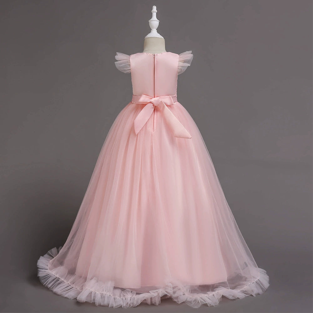 Elegant Pink A-Line Floor Length Lace Flower Girl Dress for Weddings & Special Occasions