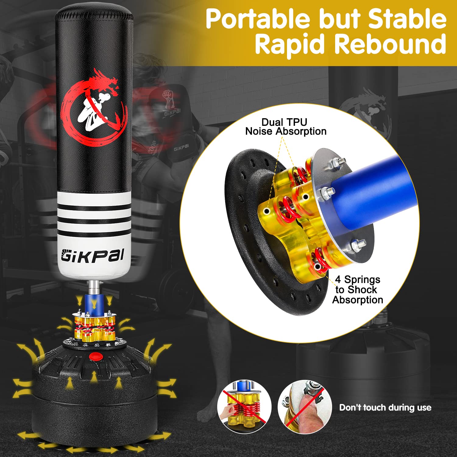 GIKPAL 70'' Freestanding Heavy Punching Bag with Stand - Boxing Training Equipment for Adults, Teens & Kids | Includes Boxing Gloves & 12-Suction Cup Base | Perfect for Home Gym, Office Workout & Kickboxing Practice