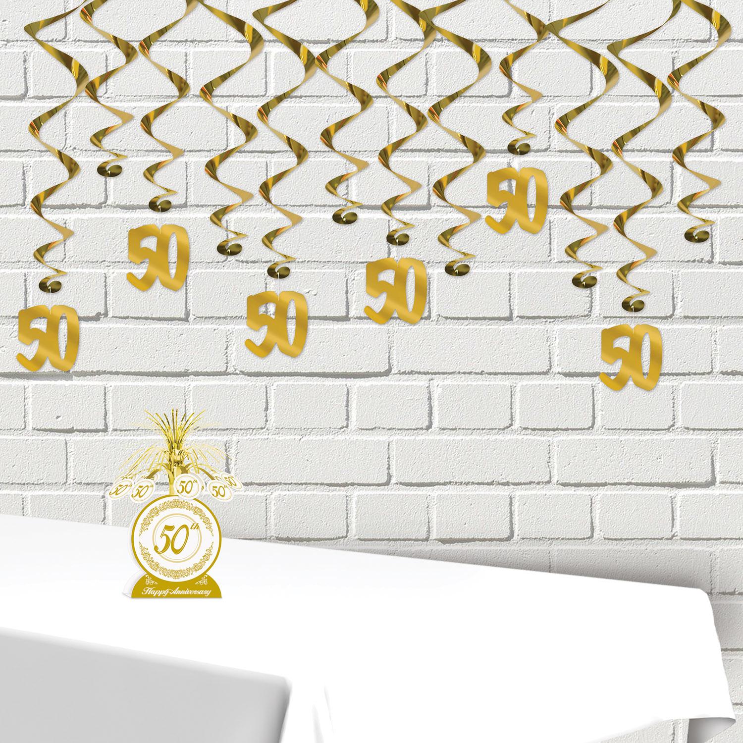 12 Pack Beistle 50th Anniversary Party Decorations - Gold & Black Table Centerpieces for Birthday Celebrations, Milestone Events & Retirement Parties