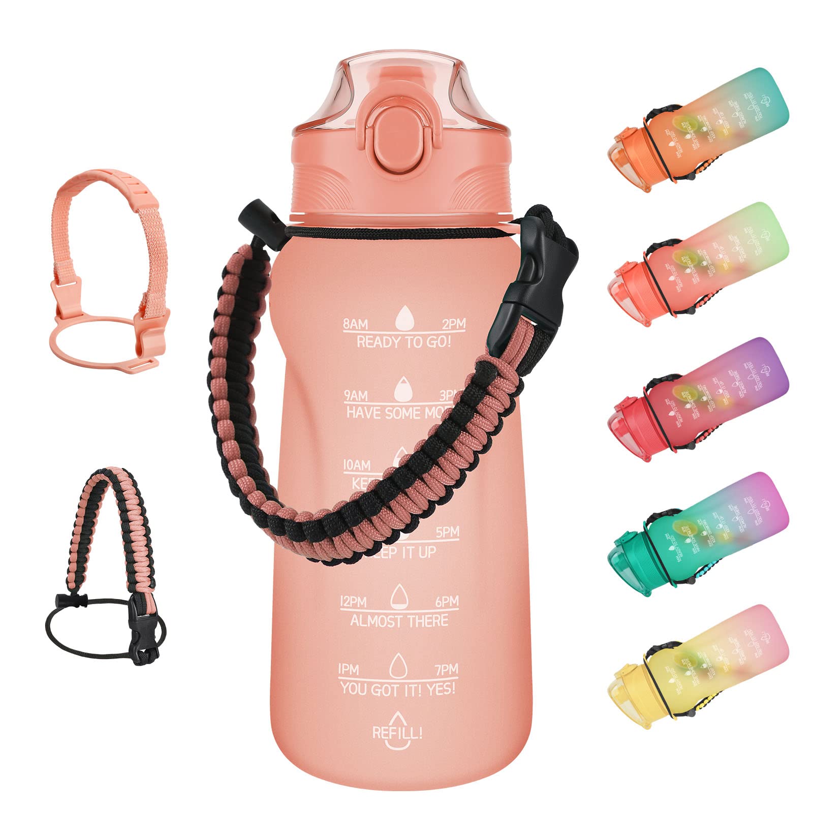 PASER Motivational Water Bottle with Time Marker & Removable Strap - 1L/32oz BPA-Free Leakproof Tritan Sports Bottle for Kids & Adults - Perfect for School, Gym, Office, Hiking & Outdoor Activities