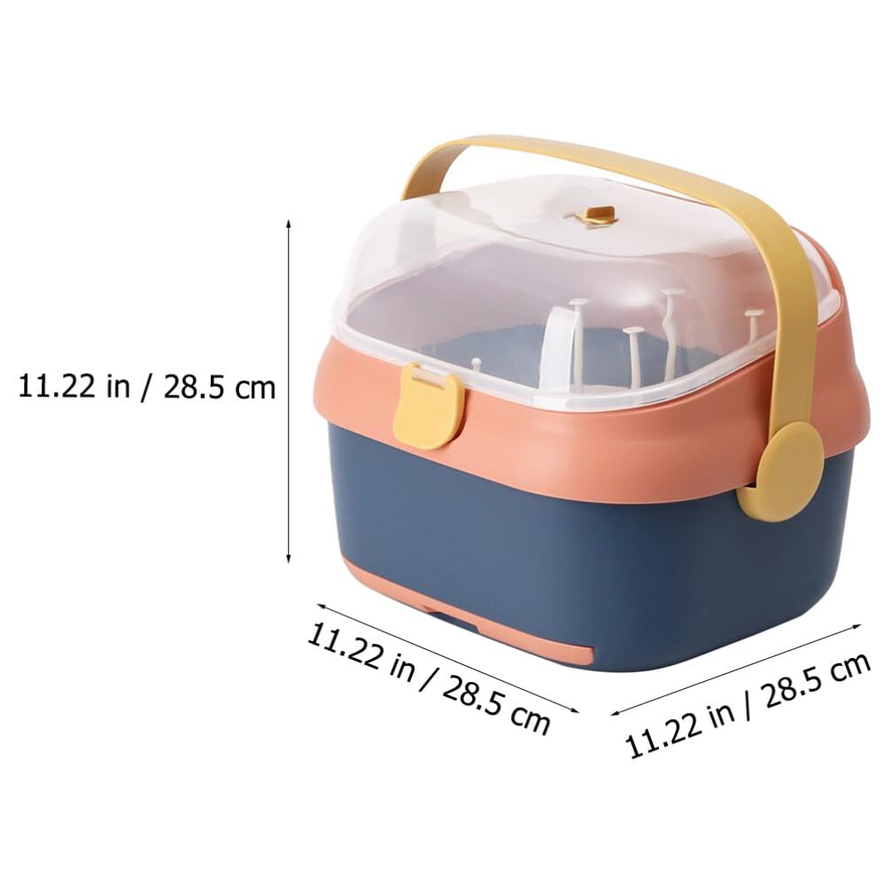 HEMOTON Baby Bottle Drying Rack with Cover - Baby Bottle Storage Organizer for Kitchen Countertop - Dish Rack for Baby Utensils, Cutlery & Tableware (Pink/Blue) - Perfect for Nursery, Daycare & Home Kitchen Organization