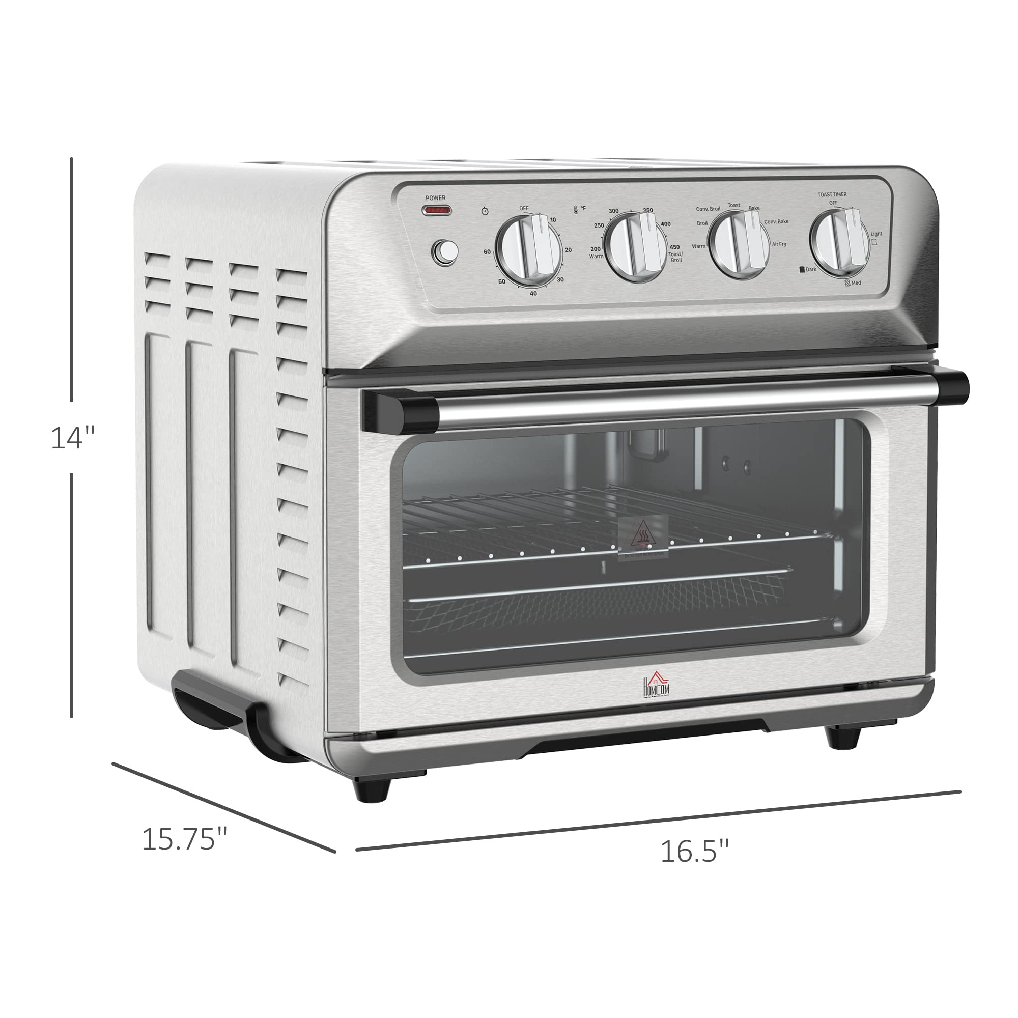 HOMCOM 21QT 7-in-1 Air Fryer Toaster Oven with Convection - 1800W Stainless Steel Countertop Oven for Baking, Broiling, Toasting & Air Frying | Includes Accessories | Perfect for Small Kitchens, Dorms & Healthy Cooking