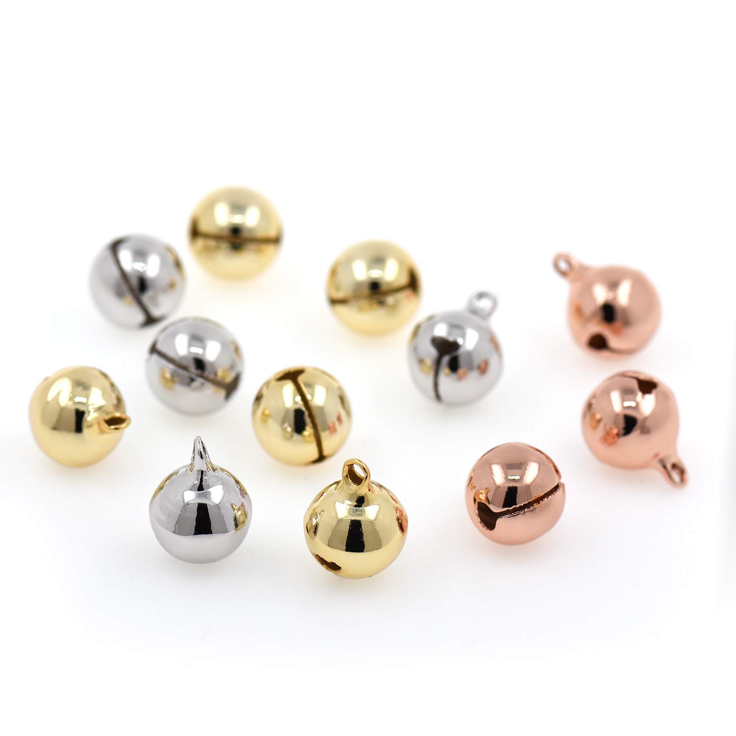 Shiny Round Gold Plated Brass Bell Charms - 8mm Mixed Color (30Pcs) - Christmas Jewelry Supplies for DIY Crafts, Gift Making & Holiday Decorations
