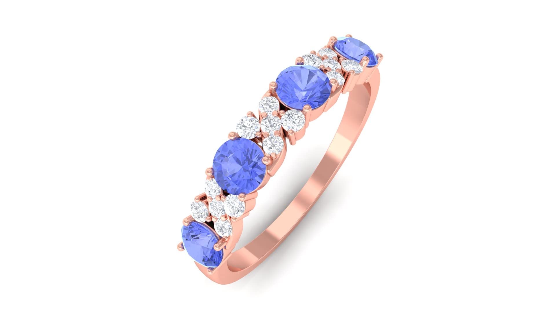 1 CT Tanzanite and Diamond Ring for Women - 14K Solid Gold Elegant Half Eternity Band - Perfect for Anniversary, Engagement & Special Occasions