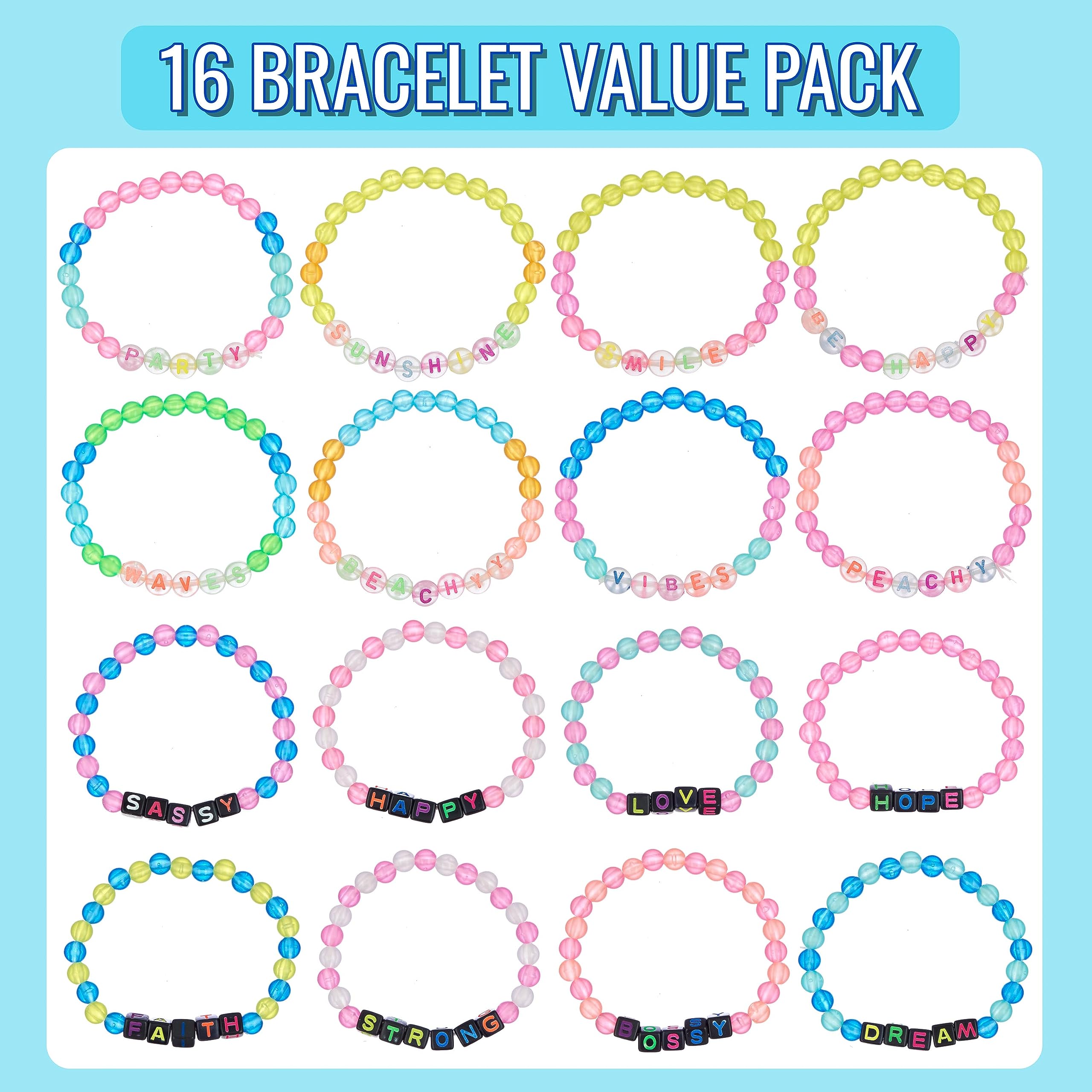 16-Piece Glow in the Dark Beaded Friendship Bracelets Set - Colorful Letter Message Bracelets for Kids & Teens - Perfect for Parties, Gifts, and Sharing with Friends