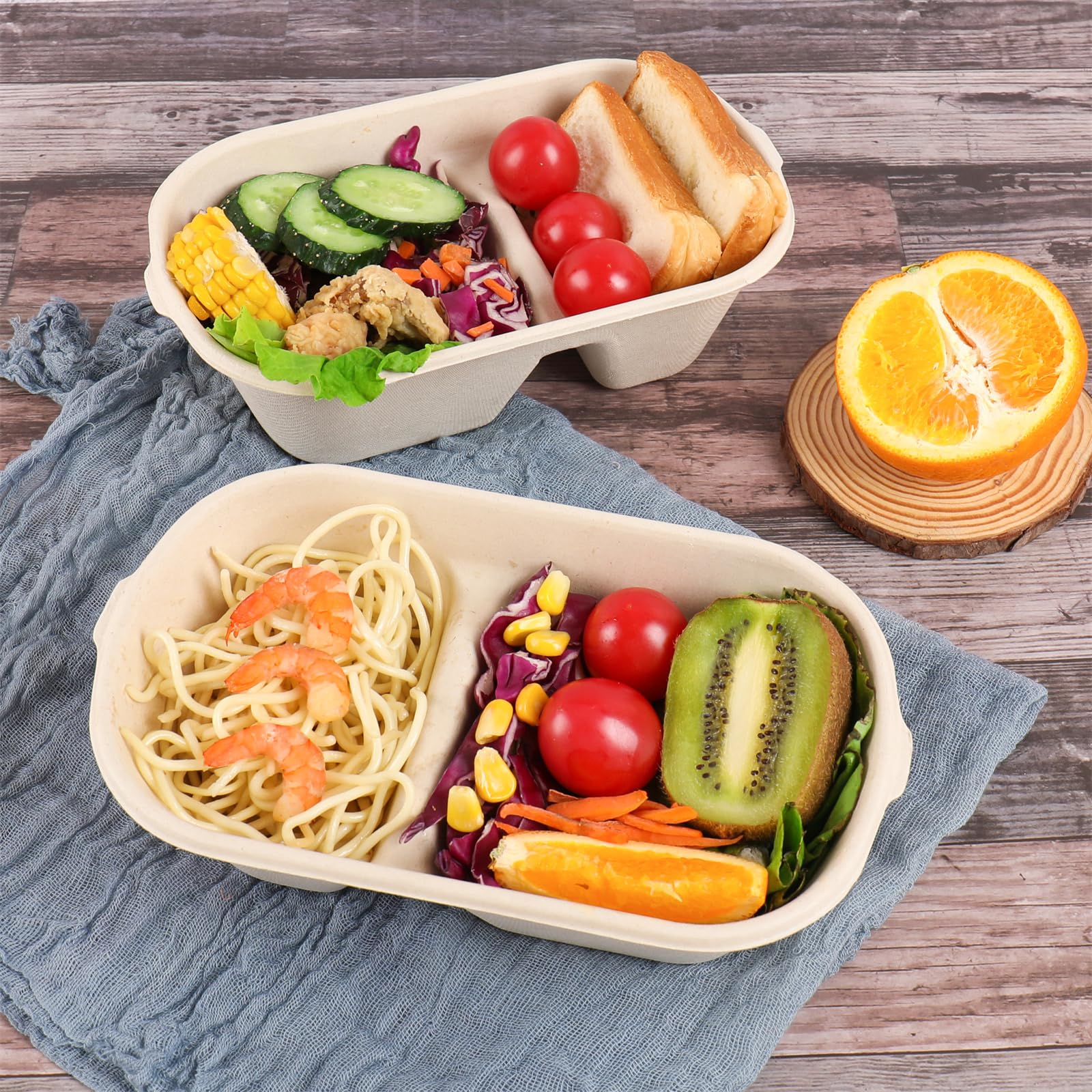 Eco-Friendly 32 oz Disposable Bowls with Lids - 2 Compartment Sugarcane Fiber Food Containers for Meal Prep, Takeout & Leftovers Storage (50 Pack) BPA-Free Biodegradable Plates for Parties, Picnics & Catering