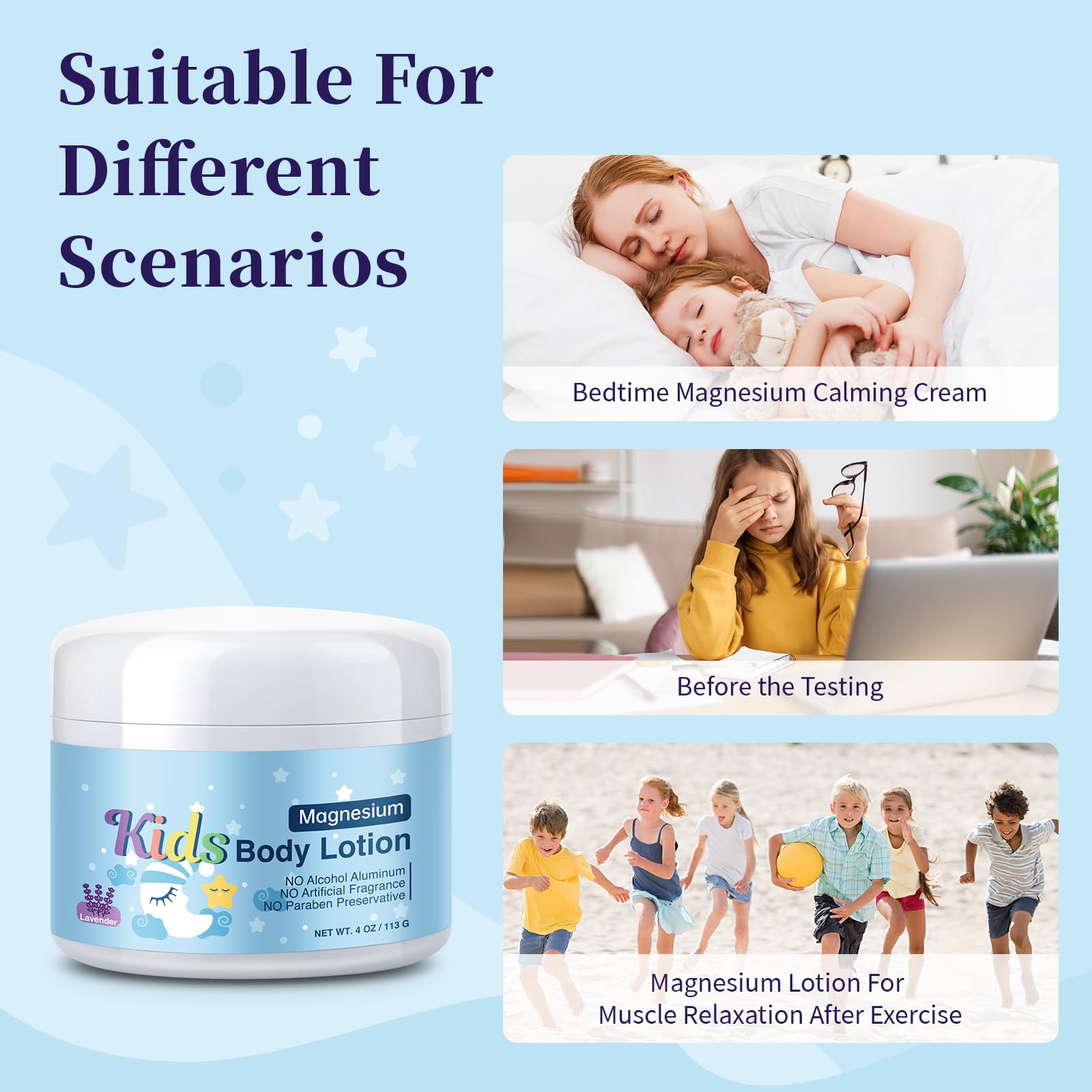 Best Magnesium Lotion for Kids & Babies - Calming Lavender Sleep Cream for Leg Cramps, Bone & Muscle Relaxation - Natural Bedtime Magnesium Oil Lotion (4oz) - Perfect for Nighttime Routine & Foot Massage