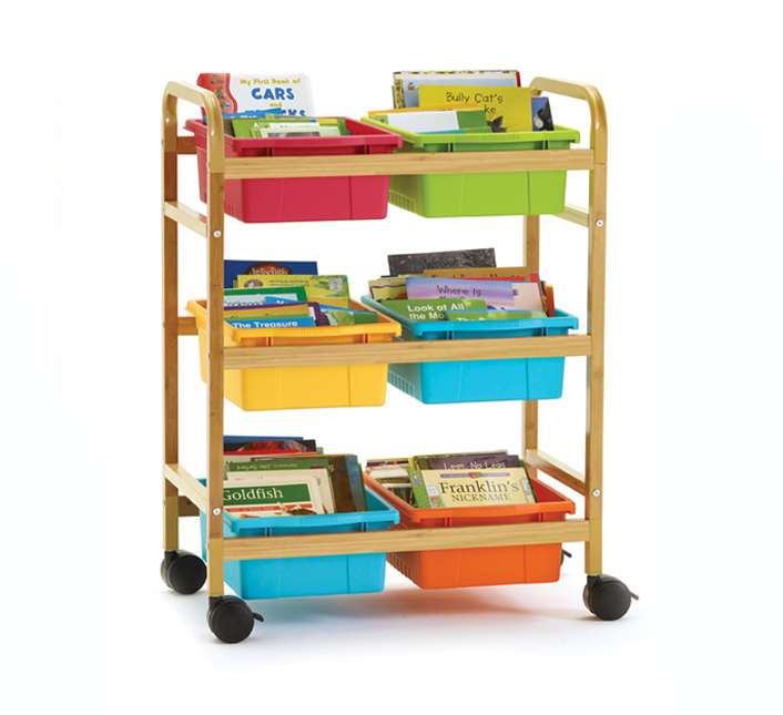 Bamboo Book Browser Cart - Portable Book Display Stand for Libraries, Bookstores & Home - Perfect for Organizing Books, Magazines & Reading Materials