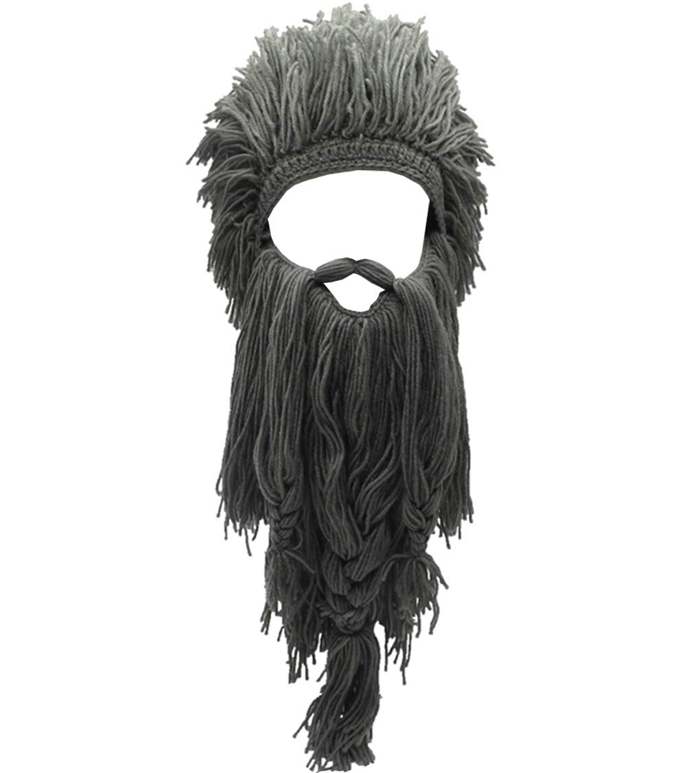 MerryJuly Men's Viking Beanie Hat with Foldable Beard - Warm Winter Skull Cap for Outdoor Activities, Cosplay, and Cold Weather