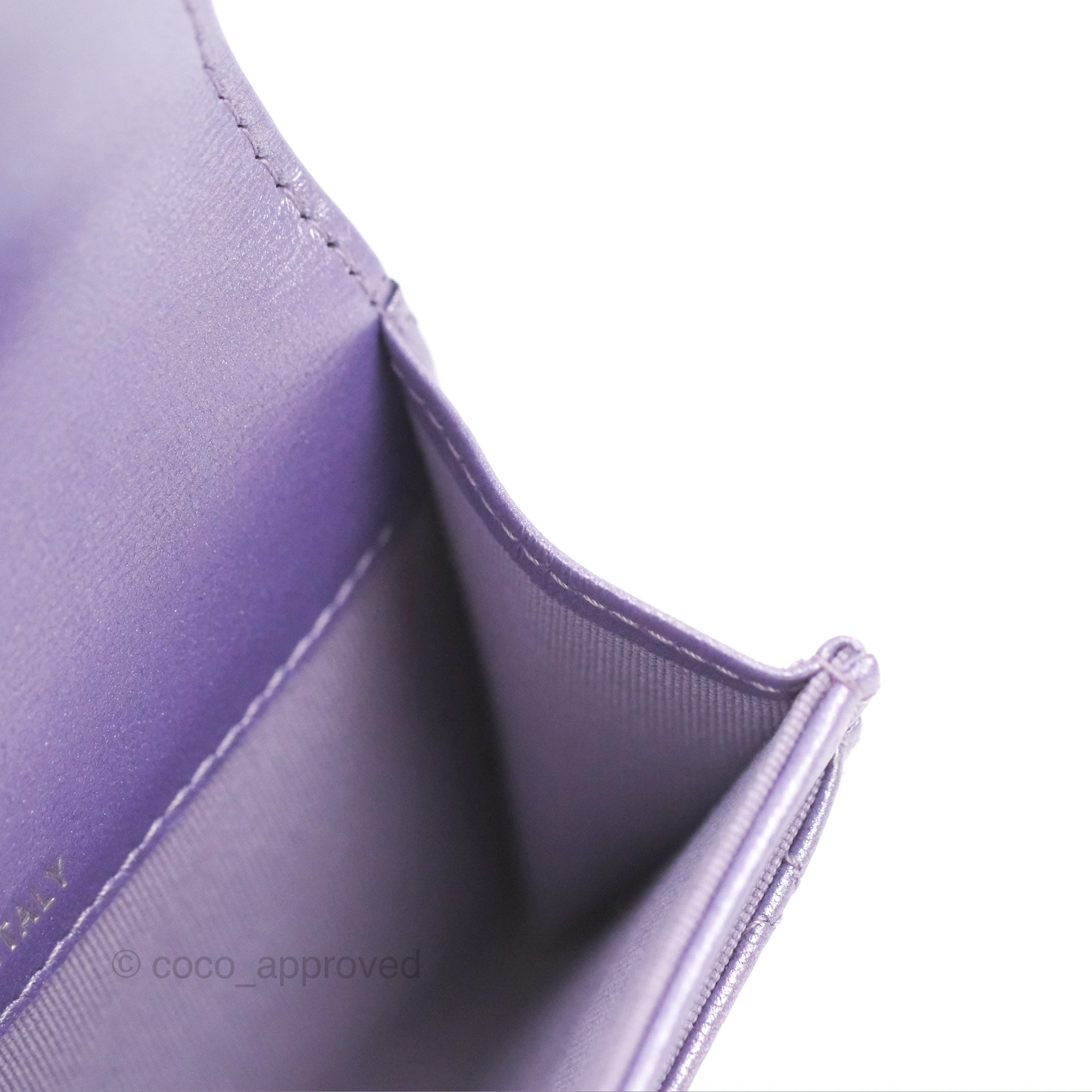 Chanel Classic Flap Card Holder - Quilted Iridescent Purple Lambskin with Silver Hardware | Luxury Wallet for Women, Perfect for Everyday Use & Special Occasions