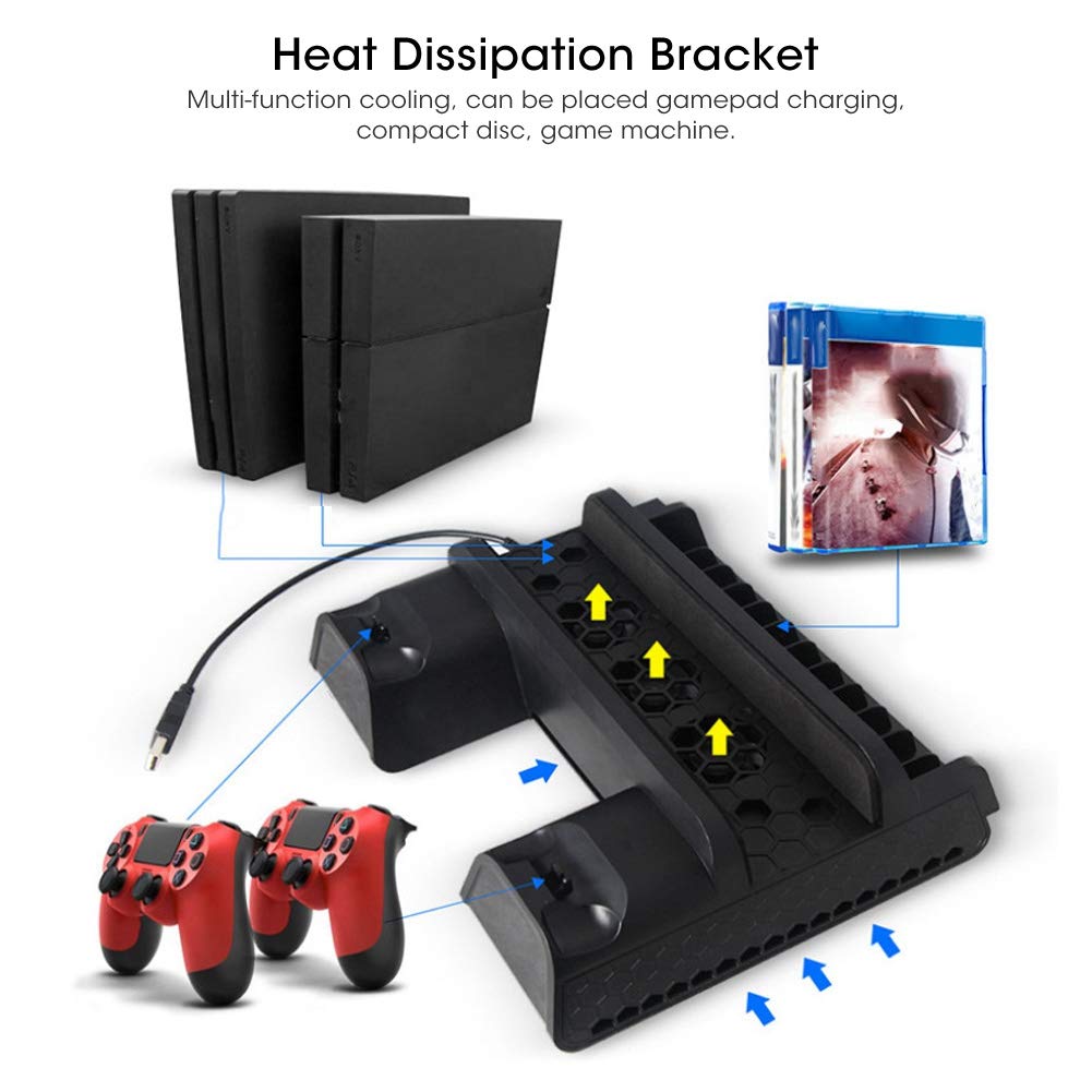 VBESTLIFE Universal Gaming Cooling Stand with Controller Charging Dock - Stable Multi-Function Bracket for PS4, PS4 Slim & PS4 Pro - Perfect for Long Gaming Sessions & Organized Playstation Setup