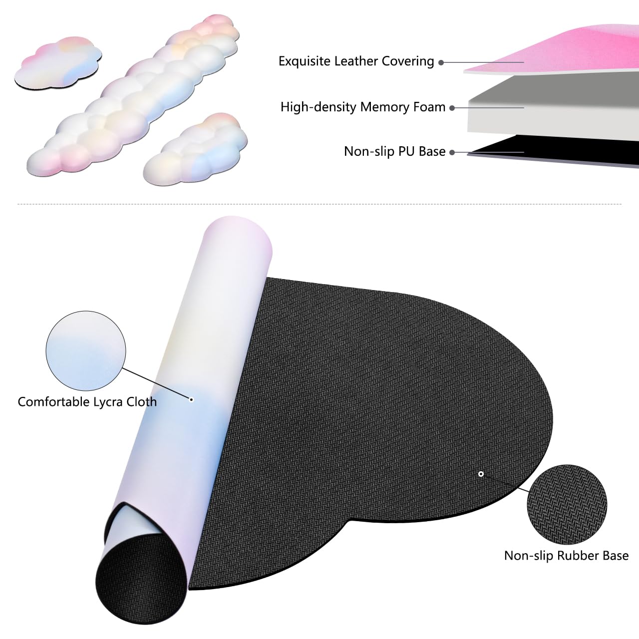 JIKIOU Large Cloud Mouse Pad Set - Waterproof Ergonomic Desk Wrist Support for Keyboard & Mouse (35.4x15.7in) with Rainbow Design | Perfect for Office, Gaming & Home Computer Workstations