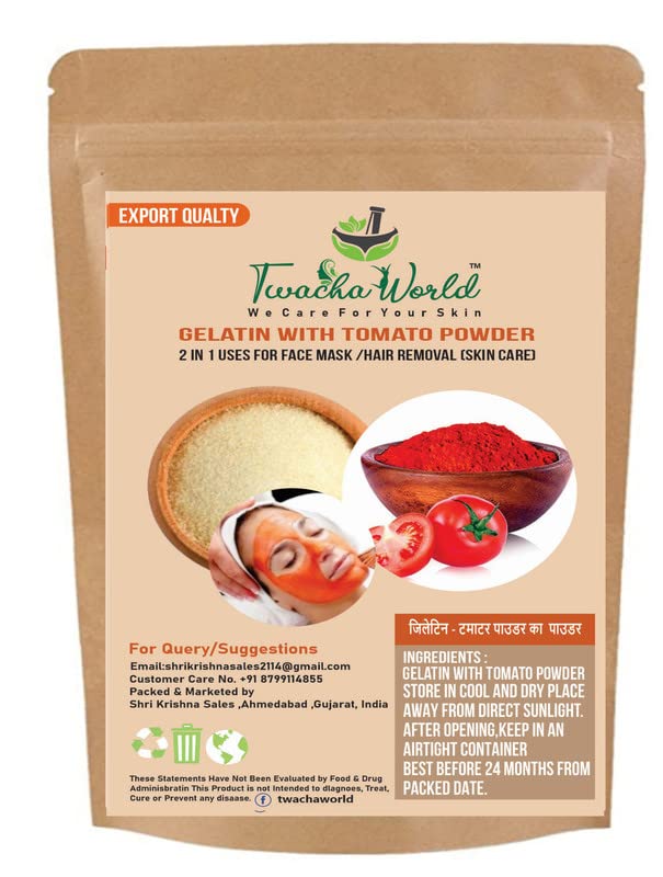 Twacha World 2-in-1 Gelatin with Tomato Powder for DIY Peel Off Mask & Hair Removal - 150g | Natural Skin Care & Smooth Hair Removal for Home Spa Treatments