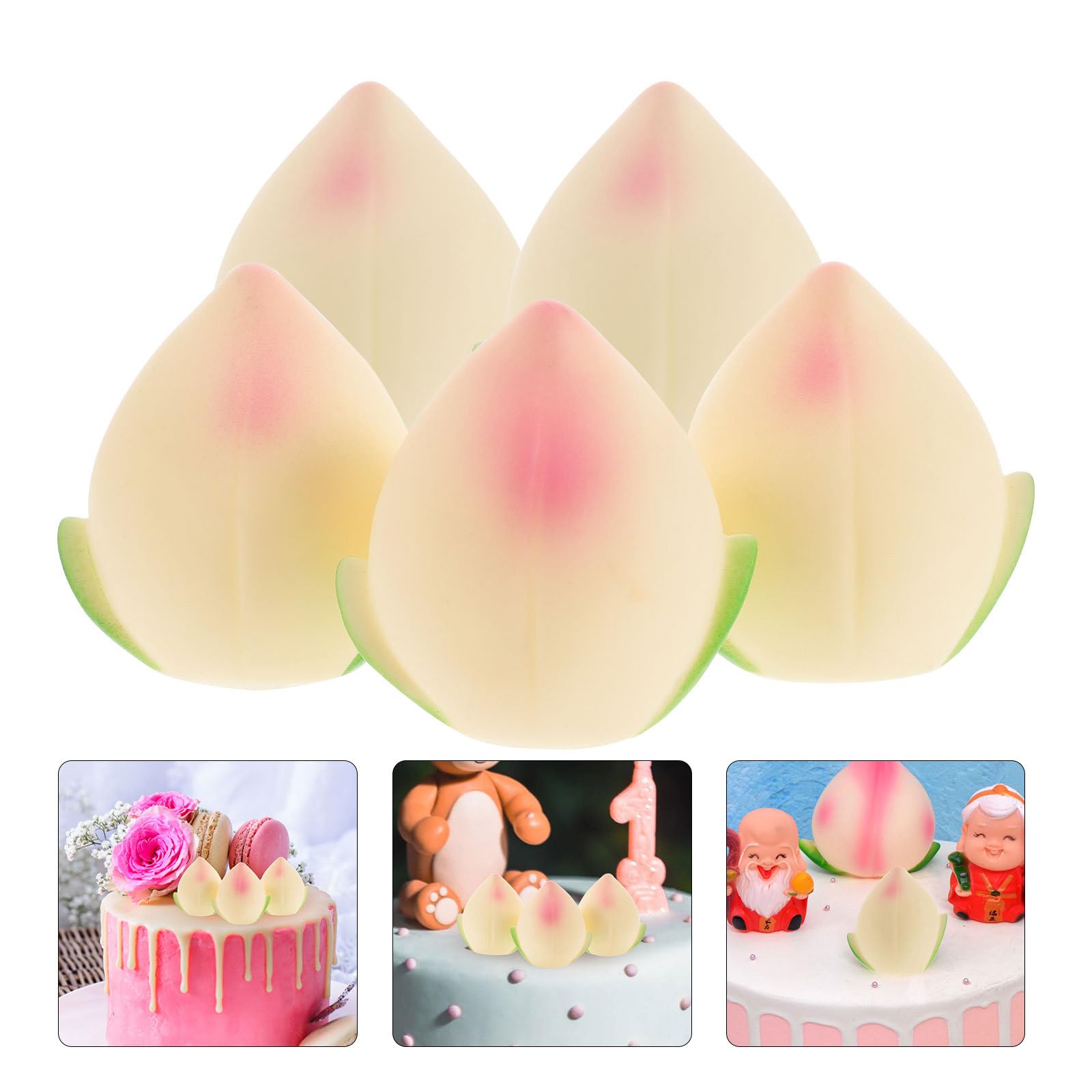 5PCS Longevity Peach Cake Topper Set - Vinyl Birthday Cake Decorations for Elderly & Senior Birthday Parties - Chinese Style Happy Birthday Ornaments - Perfect for Milestone Celebrations & Cultural Events