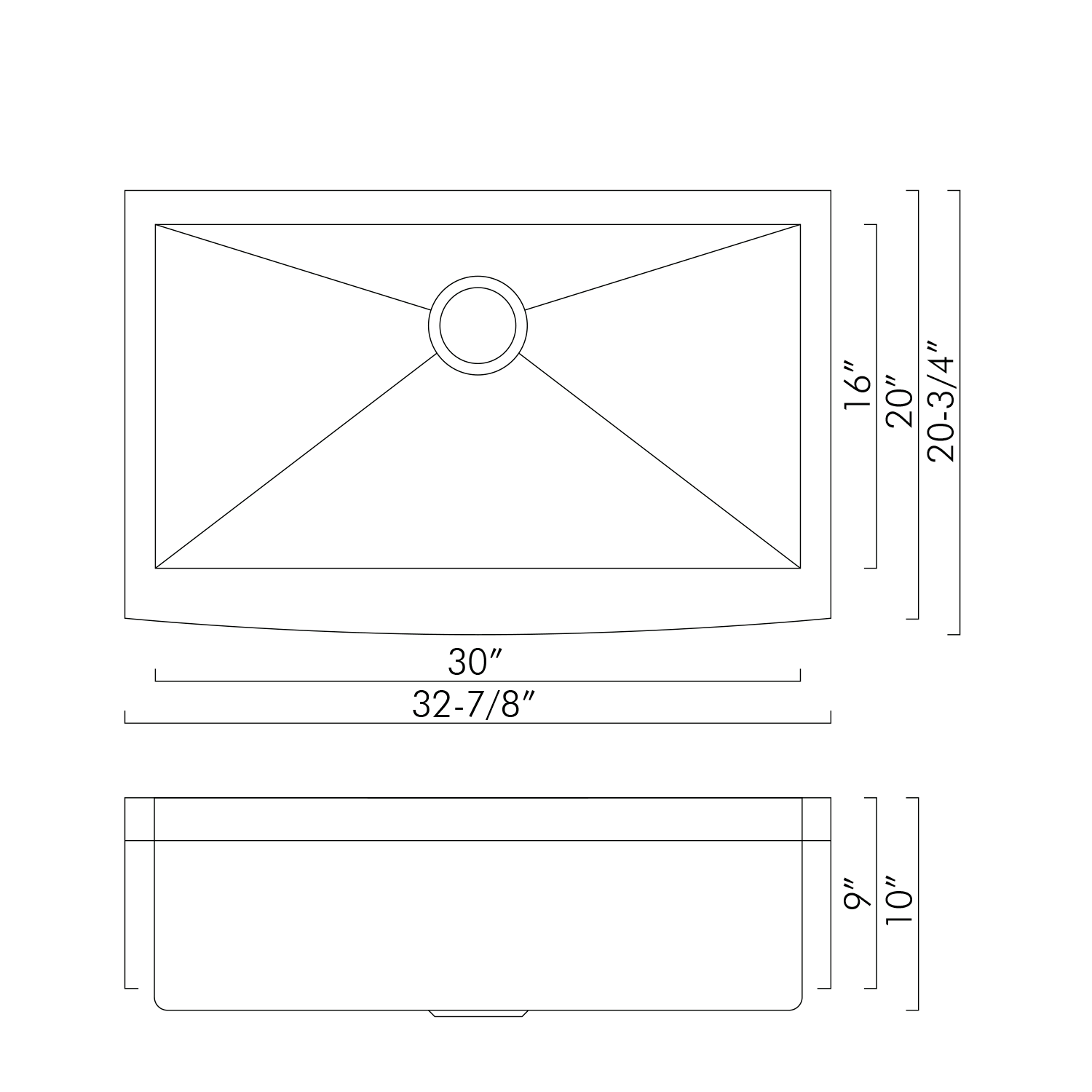 DAX Farmhouse Kitchen Sink 32x20 Inches - 16 Gauge Stainless Steel with Brushed Finish - Undermount or Drop-in Installation - Perfect for Modern Farmhouse & Rustic Kitchen Designs (DAX SQ 3321)