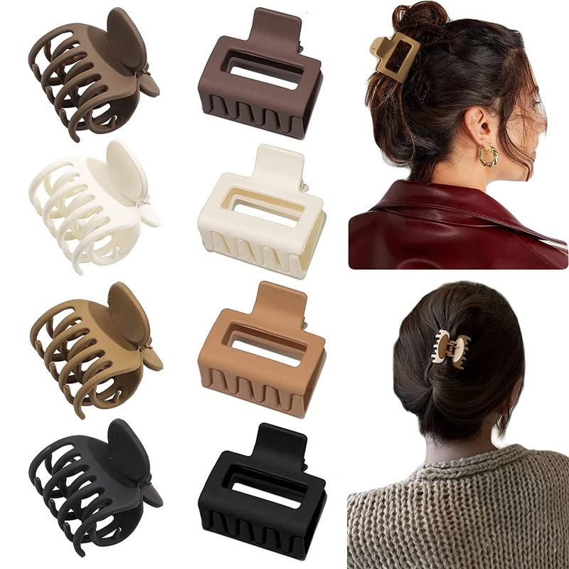 RECTYO GALLERY 8PCS Small Hair Claw Clips - Banana Clips & Rectangle Hair Jaw Clips, Non-Slip Hair Accessories for Women & Girls - Perfect for School, Work, Gym & Everyday Hairstyles
