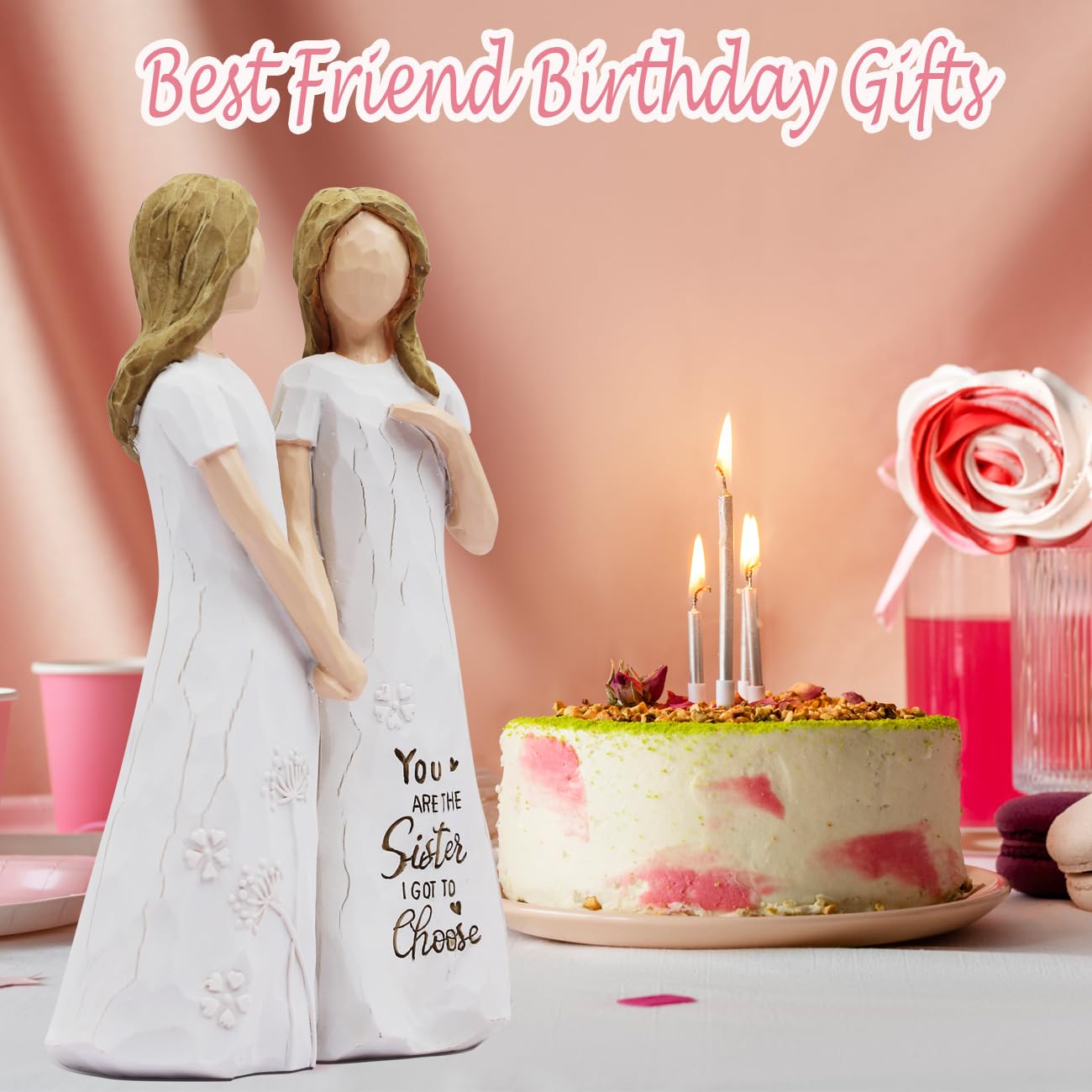 BORLESTA Hand-Painted Best Friend Figurine - Unique Birthday Gift for Women, Thoughtful Friendship Present for Sister & Bestie - Perfect for Home Decor, Office Desk, or Special Occasion Gift Giving