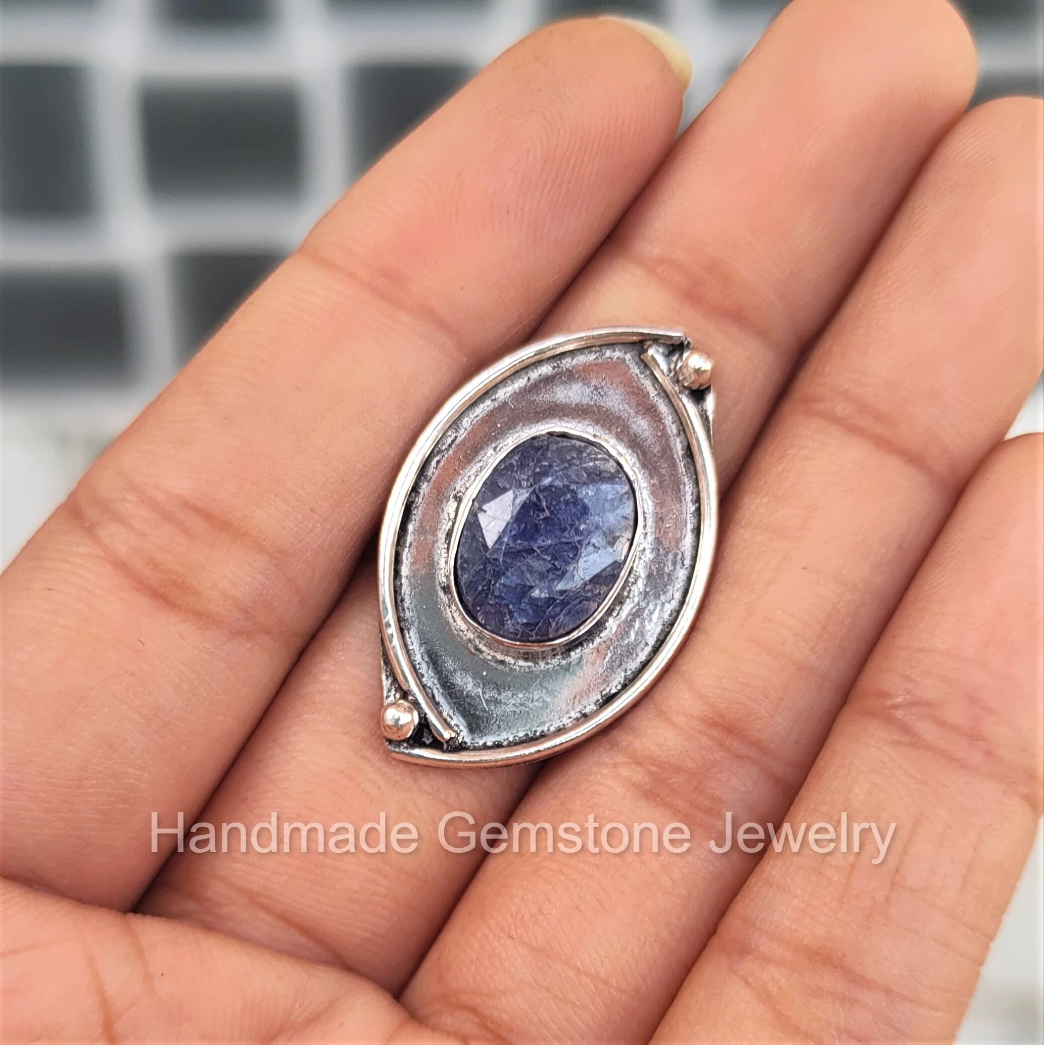Exquisite Oval Sapphire Ring – Designer Wedding Band with Raw Blue Stone, September Birthstone Jewelry | Unique Marquise Design for Unisex Promise Rings & Special Occasions