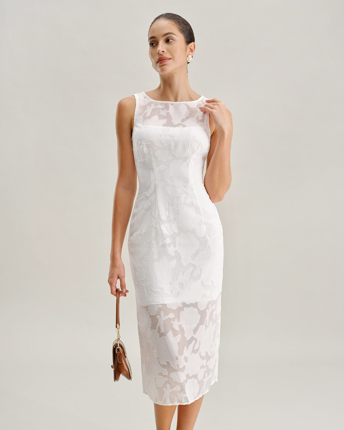 Elegant White Lace Boat Neck Midi Dress for Women - Summer Wedding Guest Dress, Garden Party Outfit, Romantic Date Night Attire