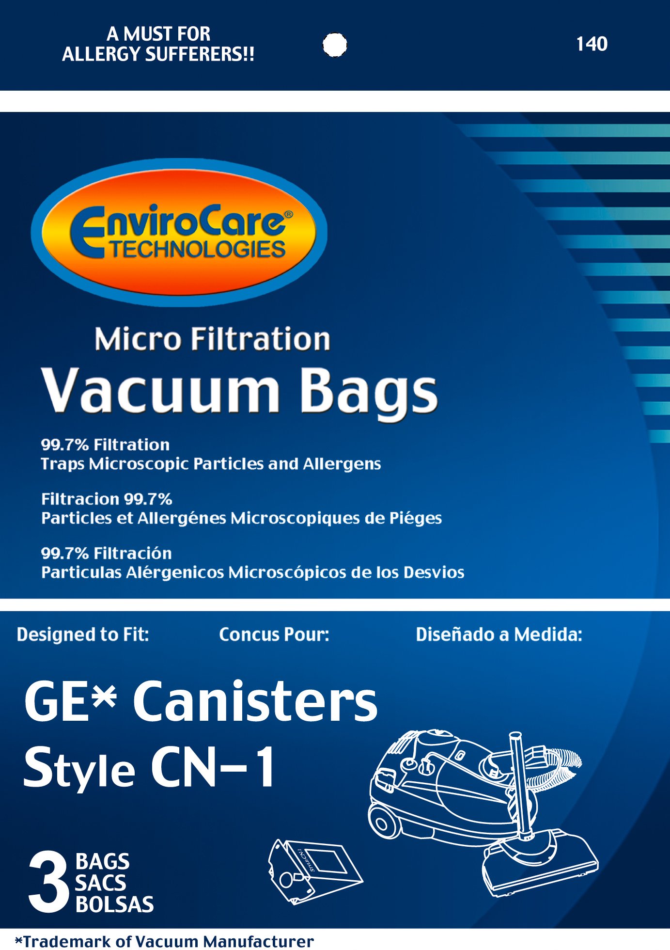 GE CN-1 Replacement Vacuum Cleaner Dust Bags - 3 Pack Micro Filtration Bags for GE Canister Vacuums | Perfect for Pet Hair, Allergies & Home Cleaning