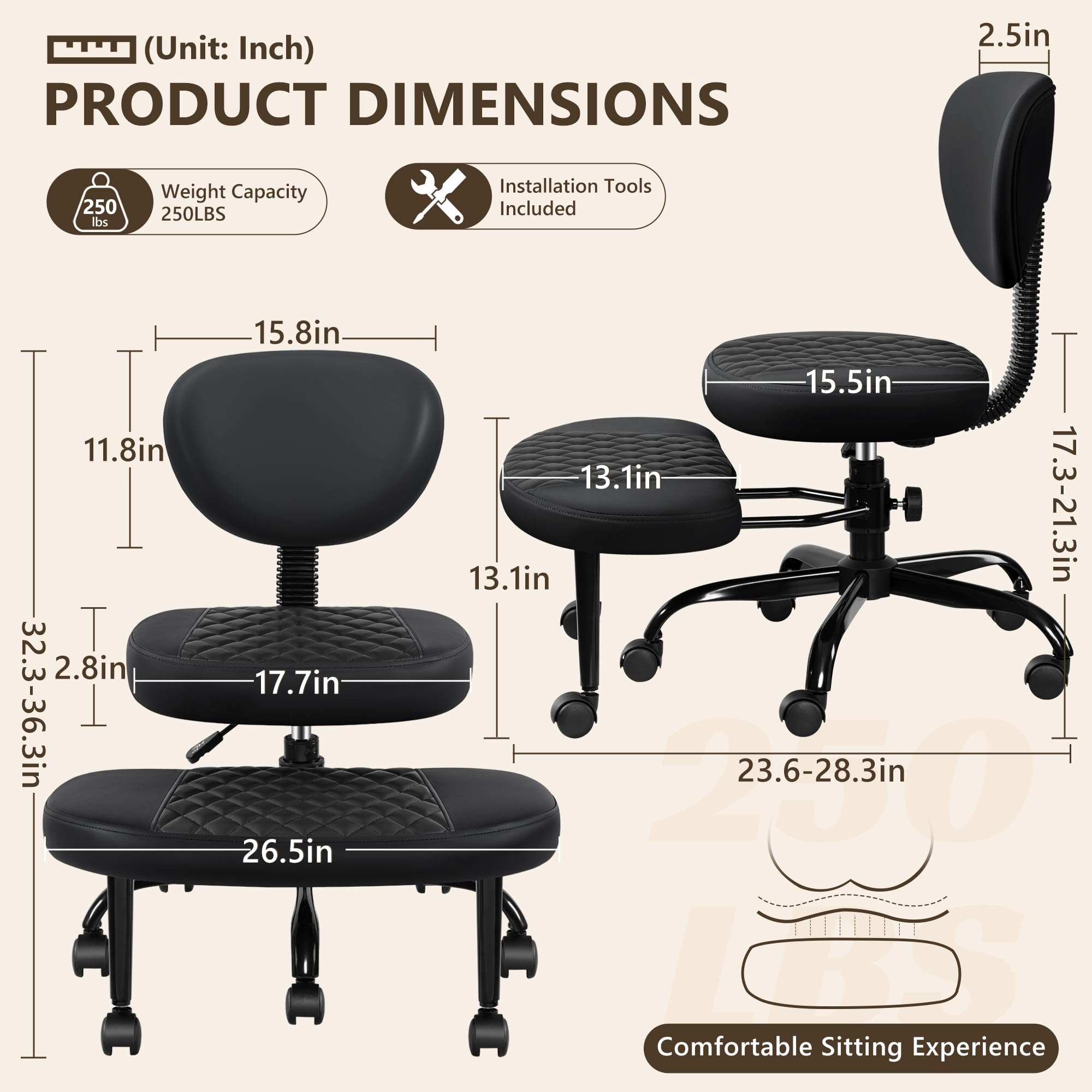 Ergonomic Cross-Legged Office Chair with Wheels - Adjustable Height Meditation & Yoga Chair for Adults - Wide Criss-Cross Design with Lumbar Support - Perfect for Home Office, Meditation, ADHD Focus & Workspace Comfort - Black Kneeling Chair