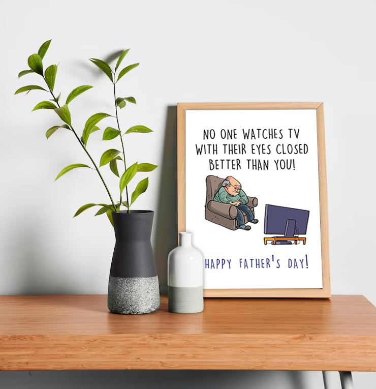 Funny Father's Day Card for Dad & Stepdad - Naughty Humorous Greeting Card Gift from Daughter or Son - Cute 'Watches TV with Eyes Closed' Design - Perfect for Birthday, Anniversary & Special Occasions