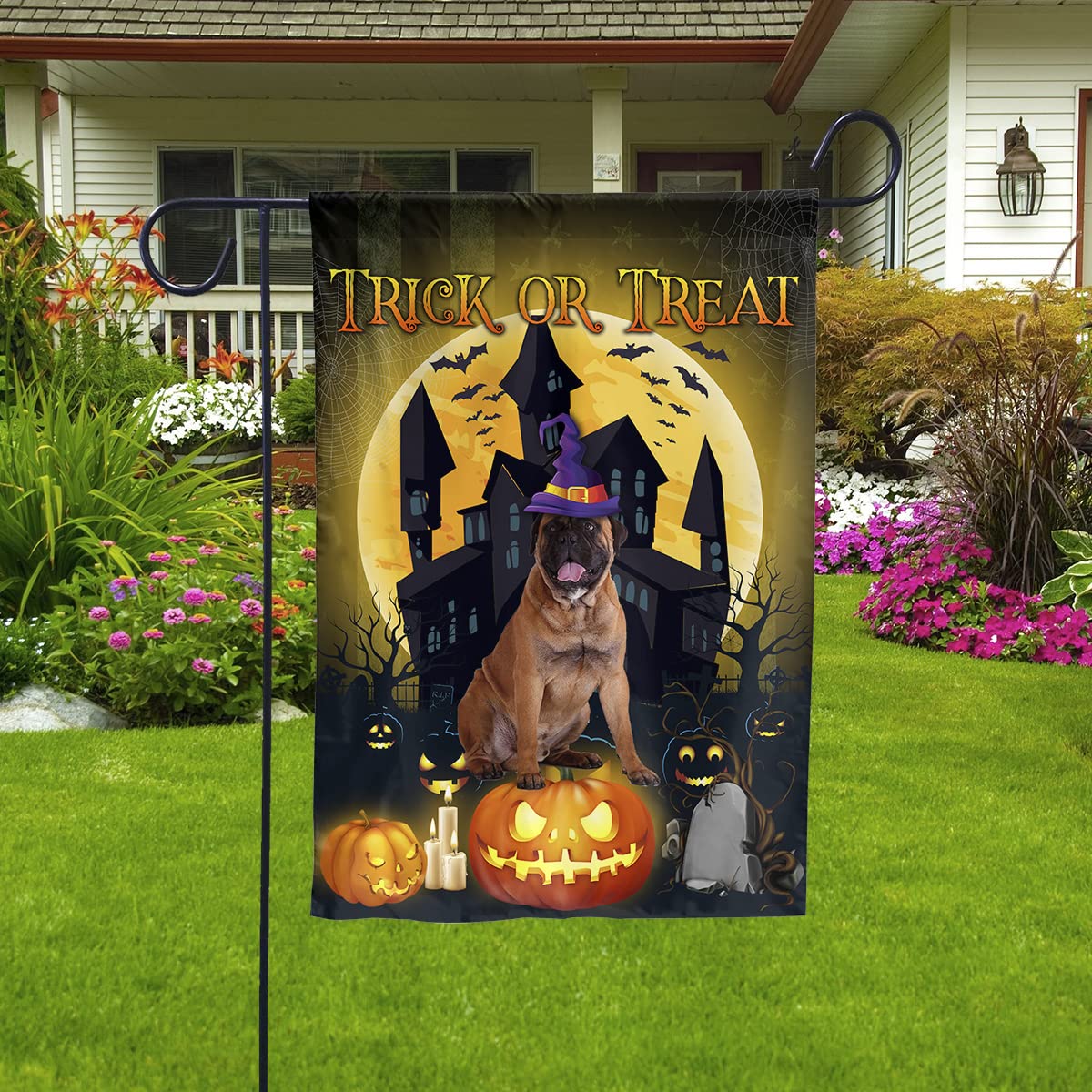Bullmastiff Dog Halloween Flag - Trick or Treat Decor for Bullmastiff Lovers, Outdoor Garden & Yard Banner - Perfect for Halloween Porch, Lawn, or Party Decoration