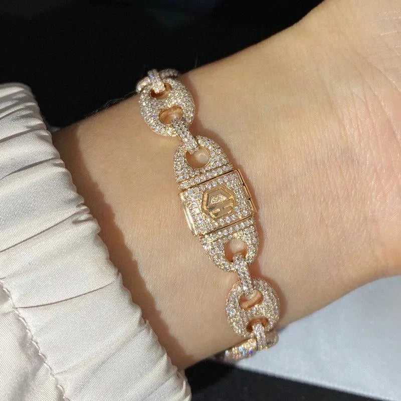 18K Solid Rose Gold Real Diamond 4.5ct H SI Cuban Chain Bracelet for Women - Luxury Wedding, Engagement & Party Jewelry Gift - Perfect for Anniversaries, Bridal Showers and Special Occasions