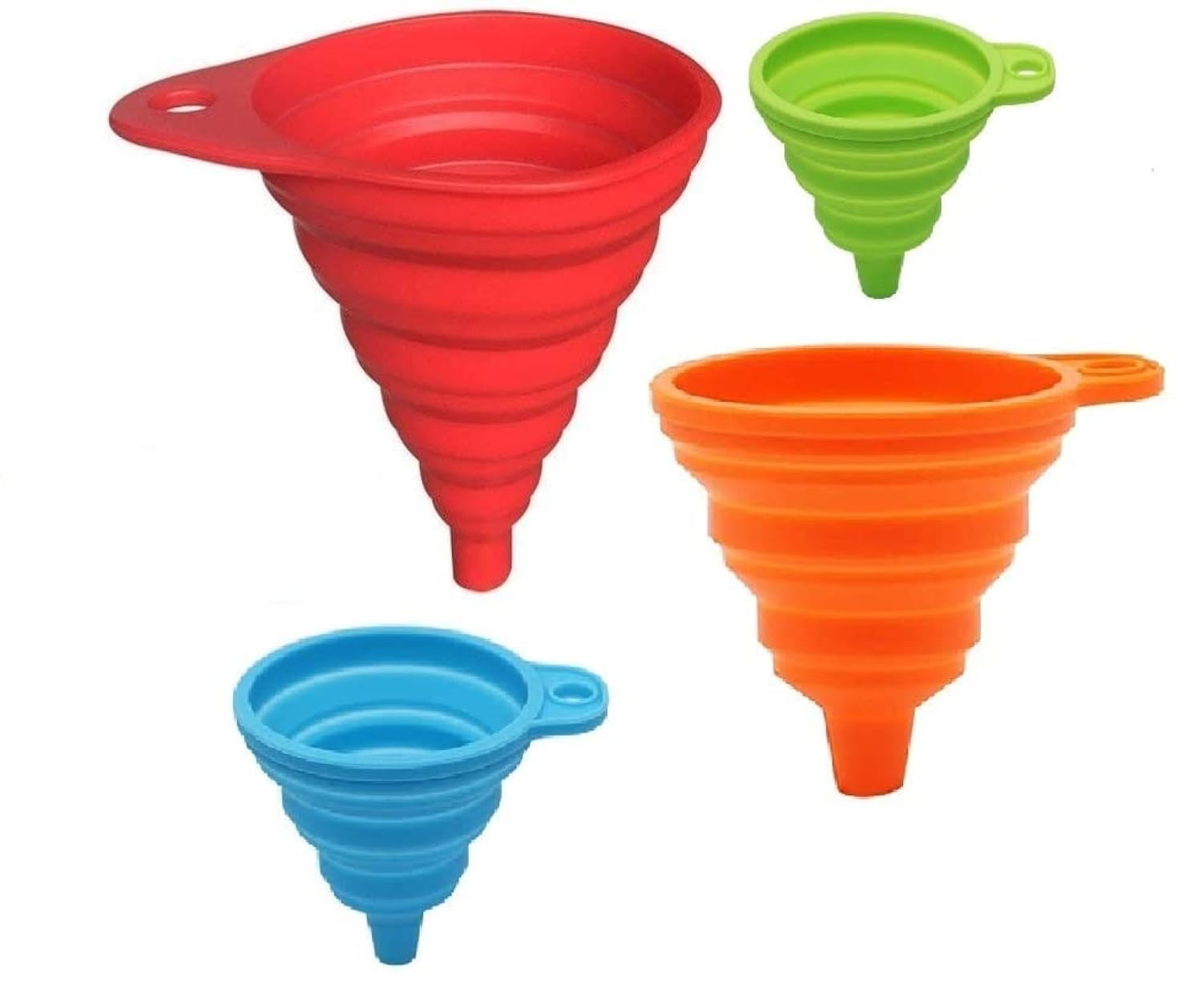 Collapsible Silicone Funnel Set - 4 Pack (Small & Large) | Food Grade Foldable Kitchen Funnel for Liquid Transfer, Water Bottles, Cooking Oil, DIY Projects | Space Saving & Durable for Home, Camping, RV Use