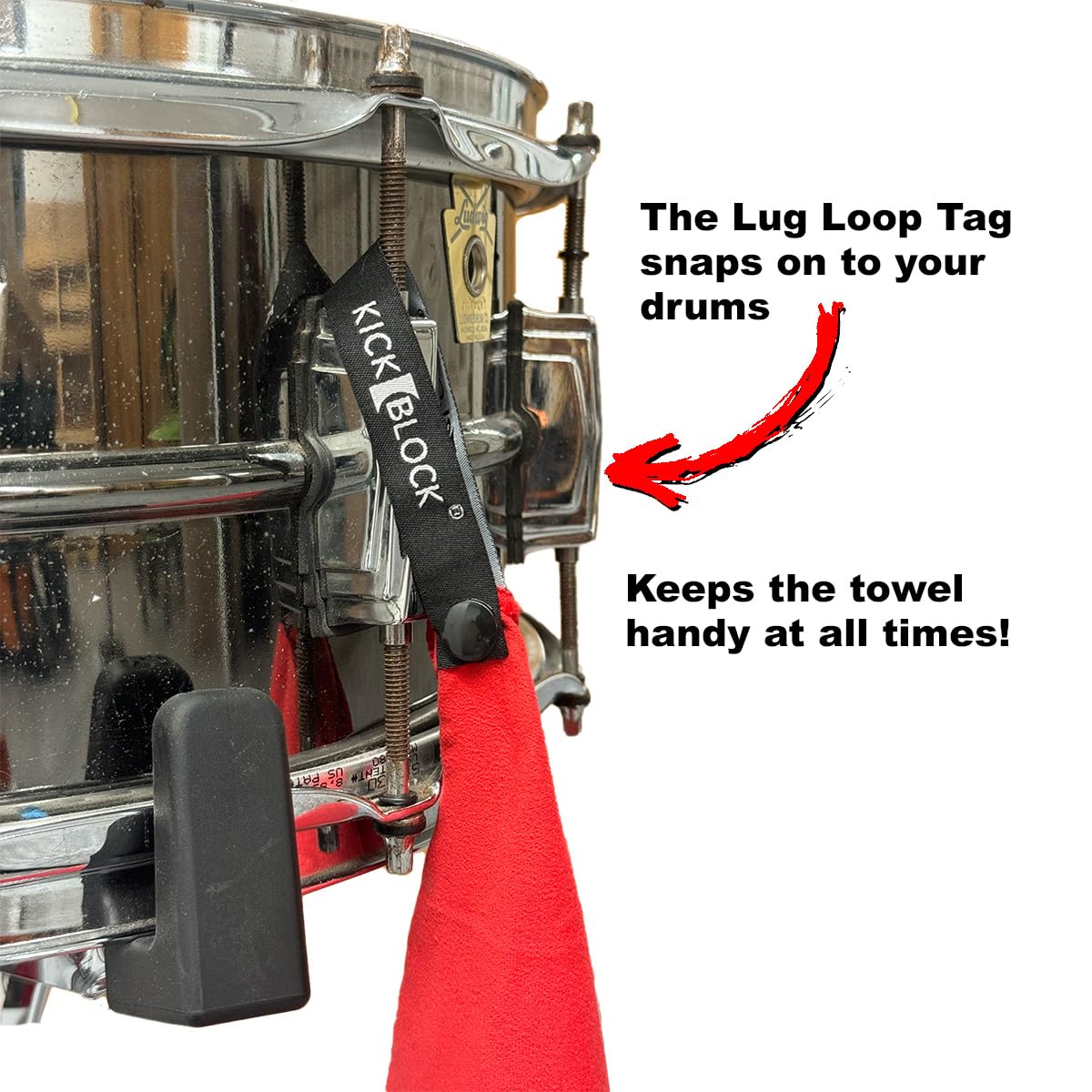 Drummer Towel - Quick Dry & Sweat Absorbing Hand Towel for Musicians - Drum Kit Accessory with Clip - Perfect for Live Performances & Practice Sessions - Ideal Gift for Drummers (Red)