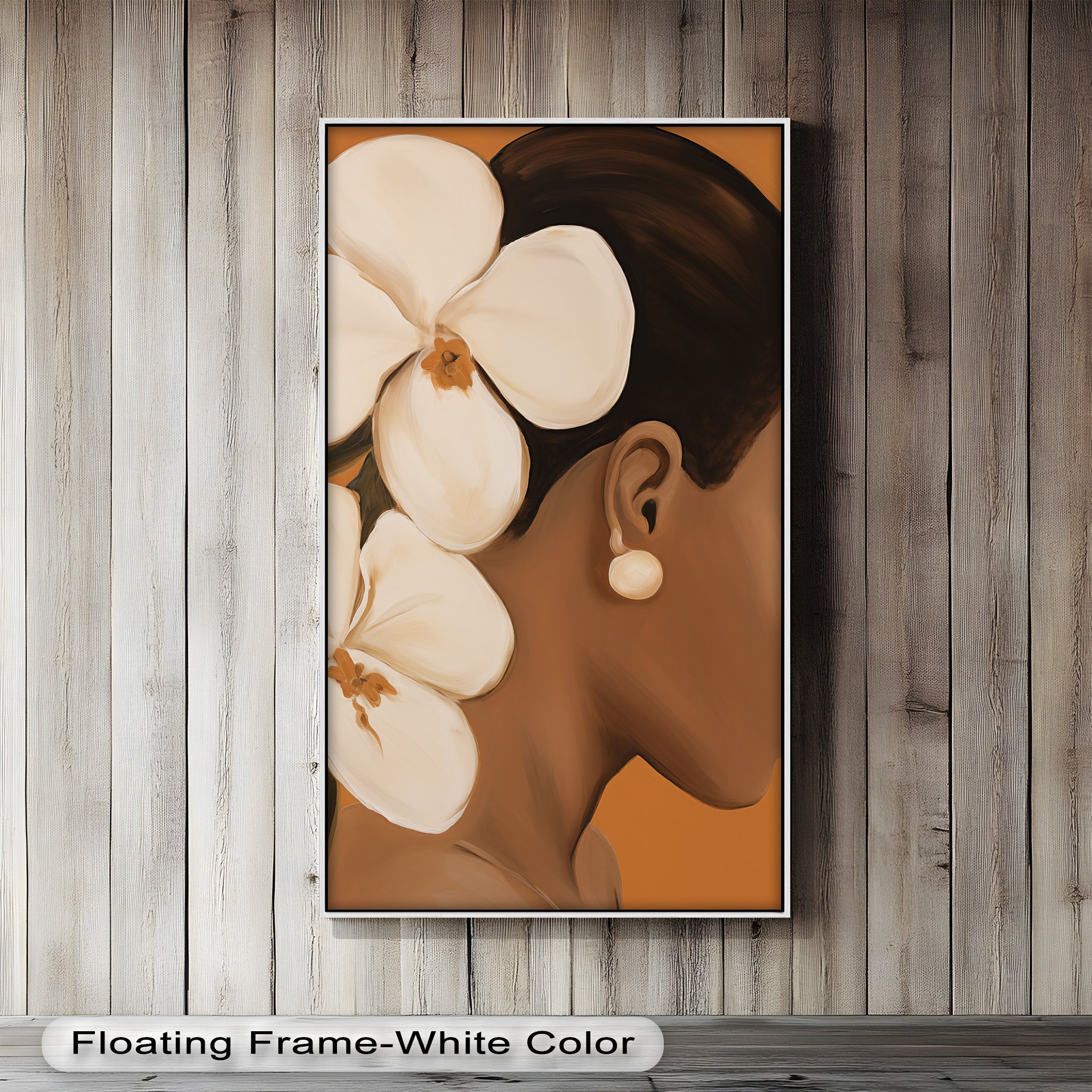 African Woman Wall Art - White Orchid Portrait Oil Painting on Canvas | Elegant Home Decor for Living Room, Bedroom & Office | Unique Gift Idea