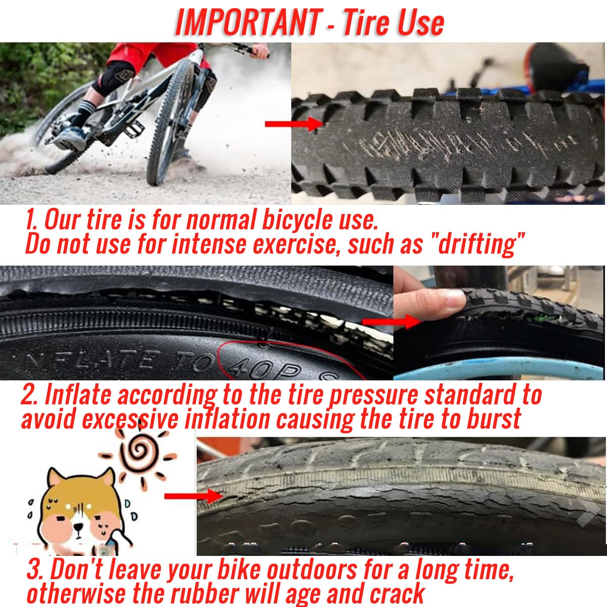 **12/14/16/18/20/22/24/26 X 2.4 Bike Tires for BMX, Mountain, Road & Folding Bikes - Durable & Puncture-Resistant for Off-Road, Commuting & Urban Riding**