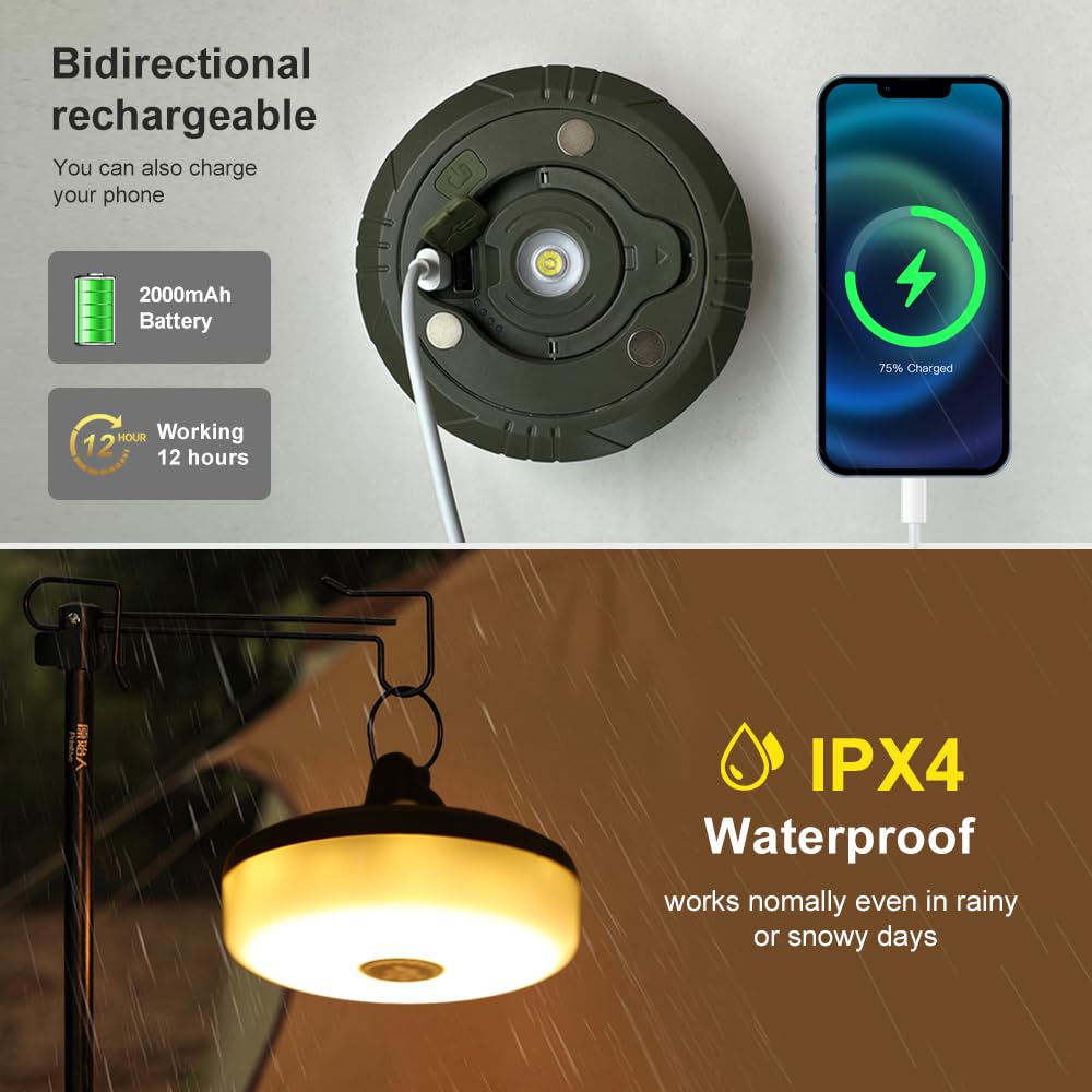 2 Pack 32.8ft Waterproof Camping String Lights - 4-in-1 Outdoor Fairy Lights with 8 Lighting Modes, USB Rechargeable & Battery Indicator, Durable for Camping, Backyard, Hiking, Patio & Garden Decor - Portable & Easy to Store