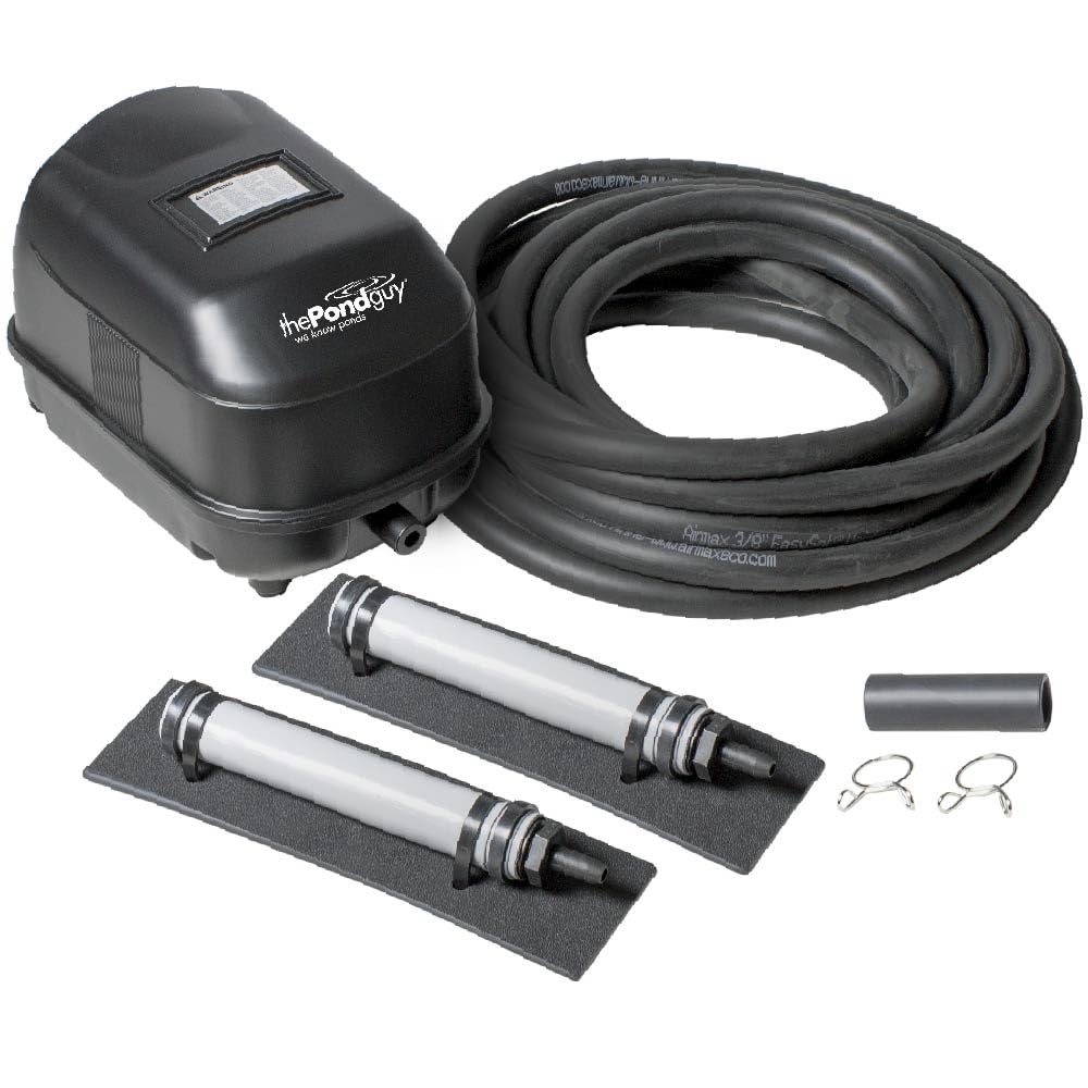 The Pond Guy Complete Pond Aeration Kit - 2 Diffuser Sticks, Diaphragm Compressor Pump & Air Line for Koi Fish Ponds | Outdoor Water Garden Oxygenation System | Improves Fish Health & Algae Control