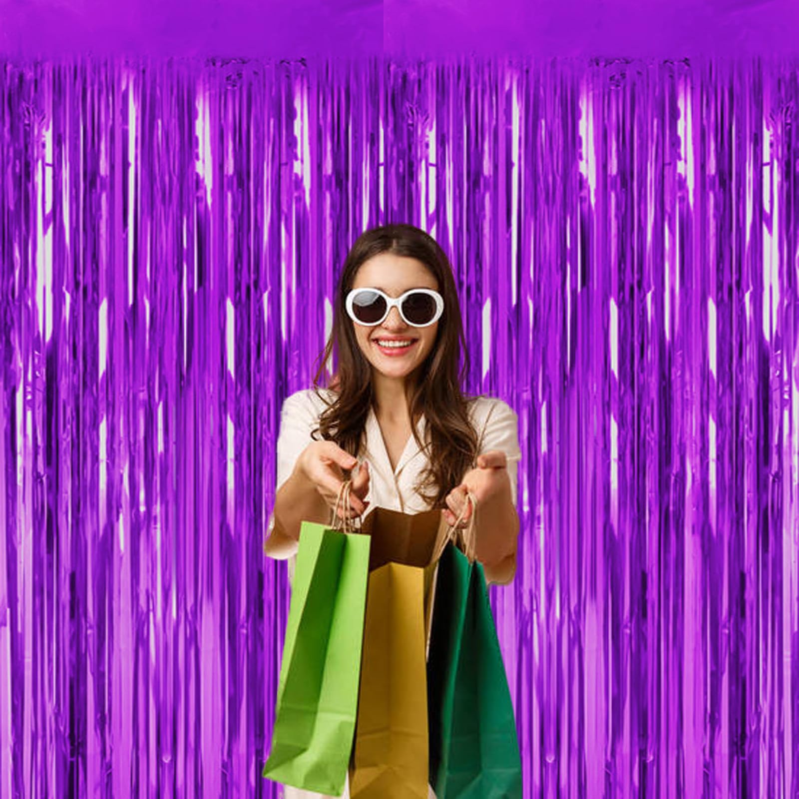 2 Pack 3.2ft x 8.2ft Purple Foil Fringe Curtains - Party Photo Backdrop, Birthday Graduation Decorations, New Year Wedding Streamers for Wall Decor & Event Photography Background