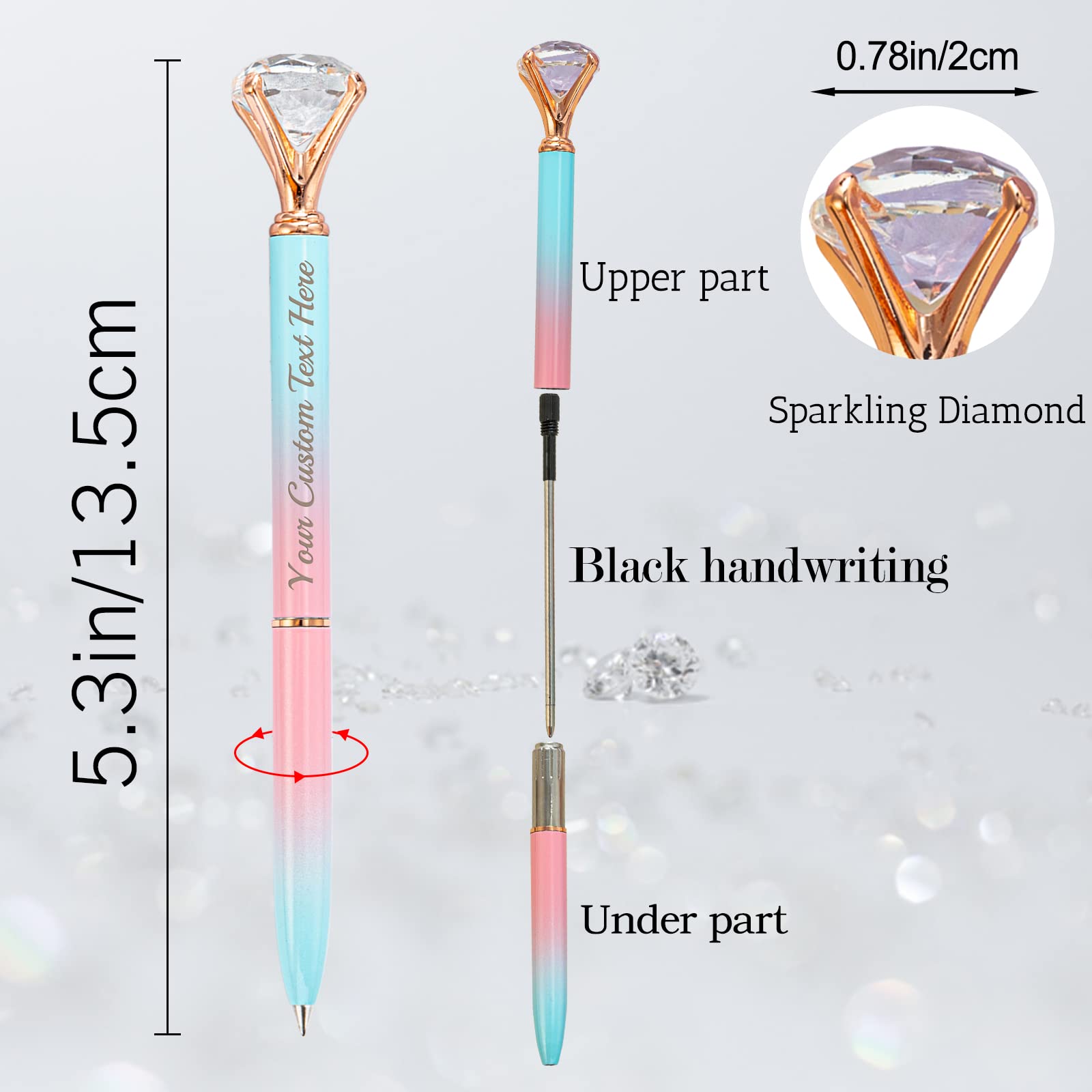STREADVE 60-Piece Personalized Pens with Name - Custom Diamond Ballpoint Pens with Free Engraving, Logo & Text - Smooth Writing Gifts for Women, Girls, Wedding, Birthday & Business Office (Black Ink, Pink, Blue) - Perfect for Corporate Events, Graduation Favors & Promotional Giveaways