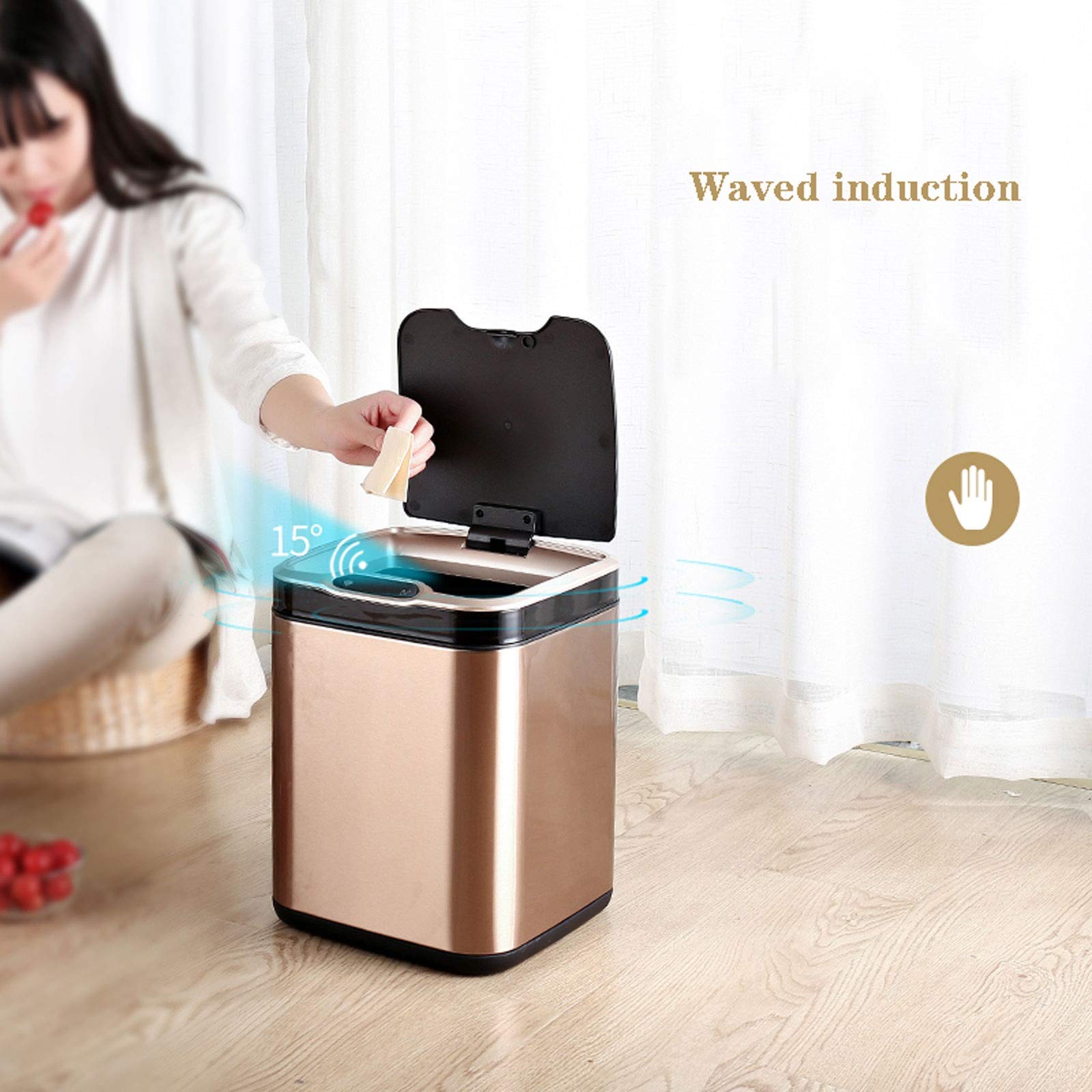 Stainless Steel Trash Can with Lid - 13 Gallon Square Kitchen Garbage Bin, Dual-Power (Battery/Charging) Smart Sensor Trash Can for Home & Office - Modern Waste Bin for Kitchen, Bathroom, or Office Spaces
