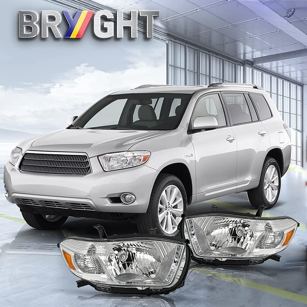 BRYGHT Headlight Assembly Replacement for 2008-2010 Toyota Highlander - Left & Right Side (Driver & Passenger) - Durable LED Headlights with Clear Lens - Perfect for Night Driving and Off-Road Adventures