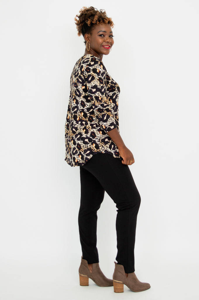 Jackie 3/4 Sleeve Women's Tops - Soft Bamboo Fabric, Breathable & Comfortable, Leonine Print Fashion Tee for Casual Wear, Work & Outdoor Activities