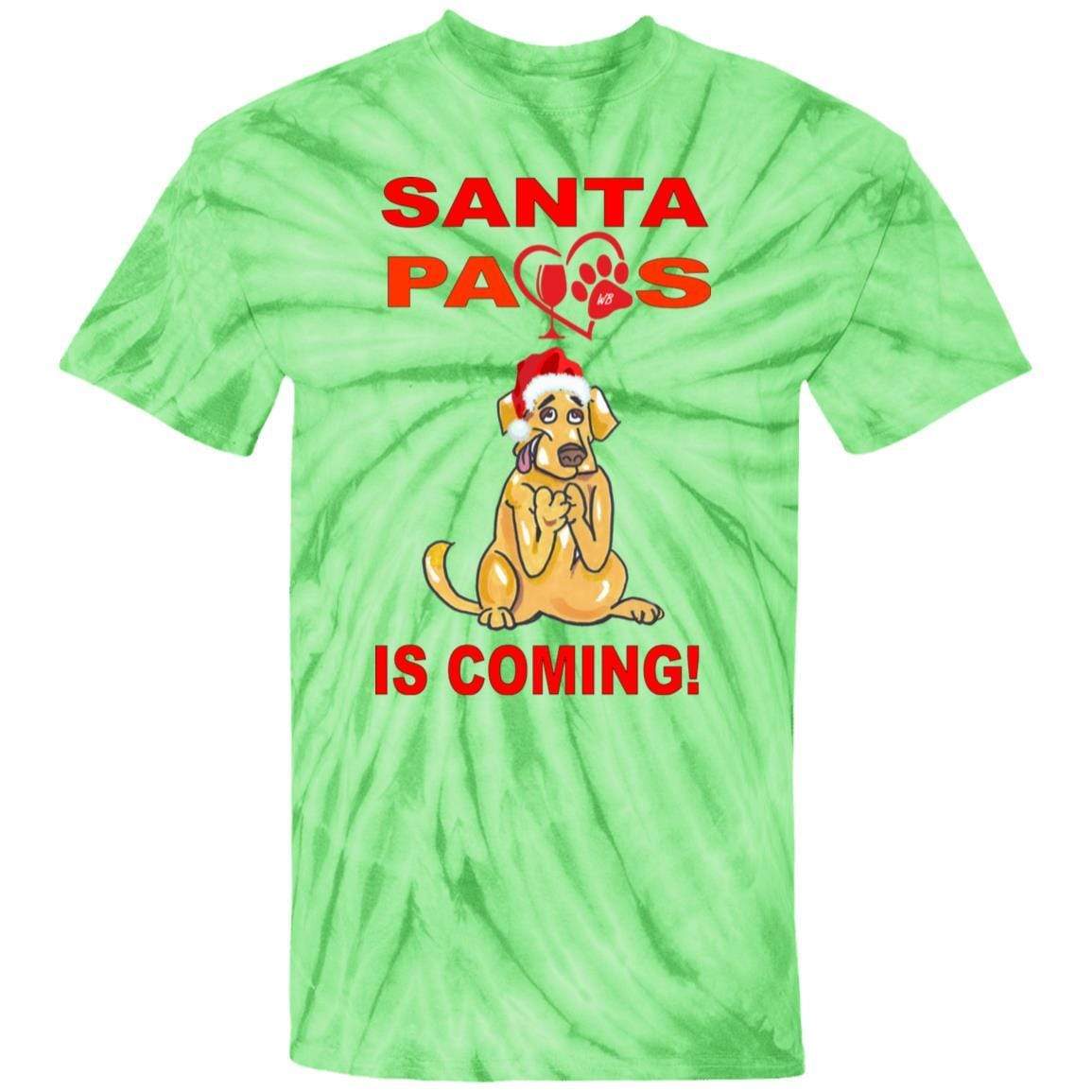 Santa Paws Is Coming Tie Dye Youth T-Shirt | Cute Holiday Dog Christmas Tee for Kids | Perfect for Family Photos & Festive Gatherings