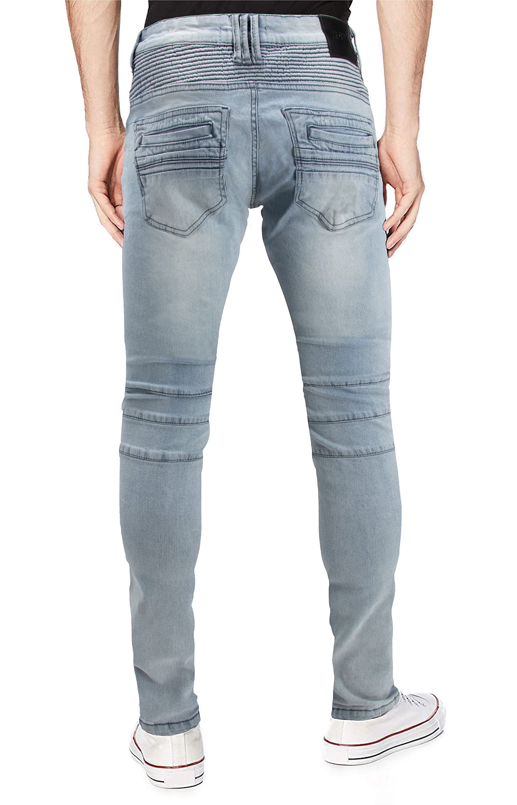 RAW X Men's Skinny Jeans - Washed Ripped Distressed Moto Stretch Denim Biker Pants | Slim Fit Stretchable Comfort | Perfect for Casual Wear, Night Out & Motorcycle Riding