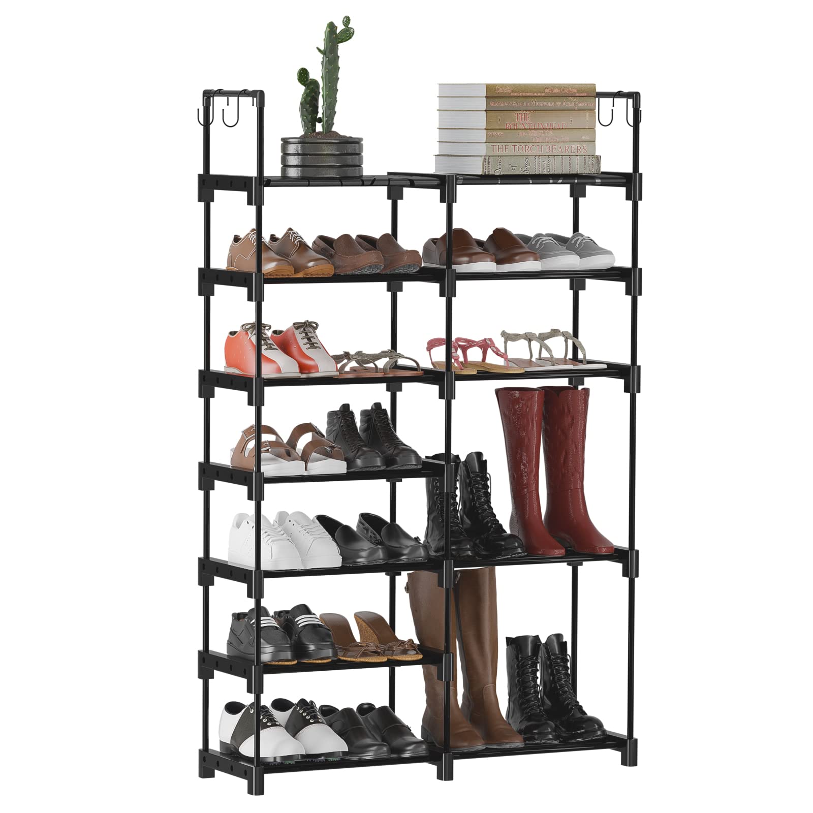 7-Tier Shoe Rack Organizer - Sturdy Stackable Shoe Shelf Holds 24-30 Pairs - Free Standing Entryway, Closet, Bedroom & Garage Storage Solution for Shoes & Boots - Perfect for Small Spaces & Home Organization